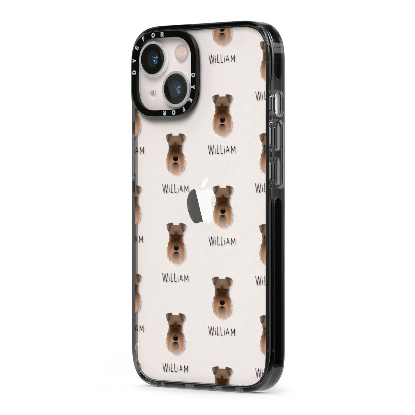 Schnauzer Icon with Name iPhone 13 Black Impact Case Side Angle on Silver phone