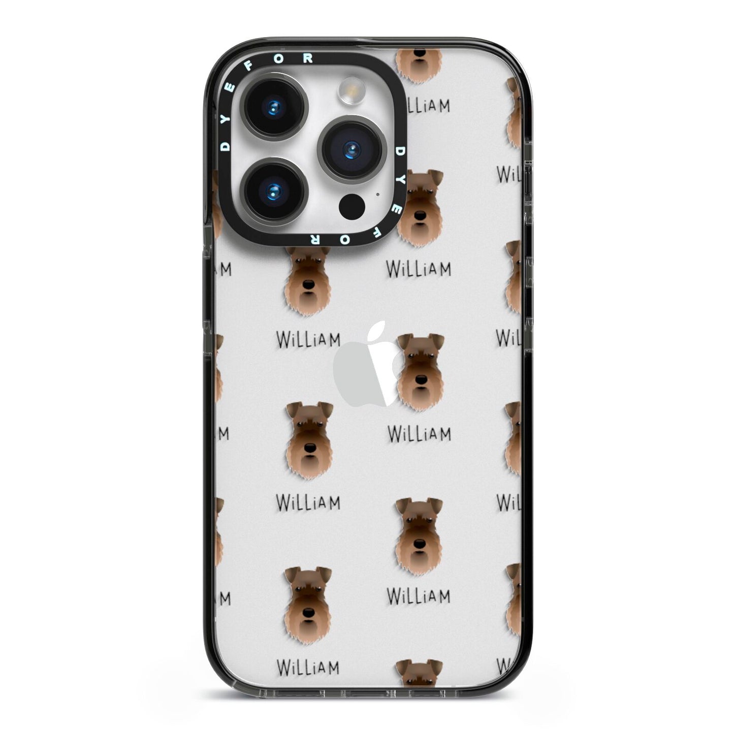 Schnauzer Icon with Name iPhone 14 Pro Black Impact Case on Silver phone