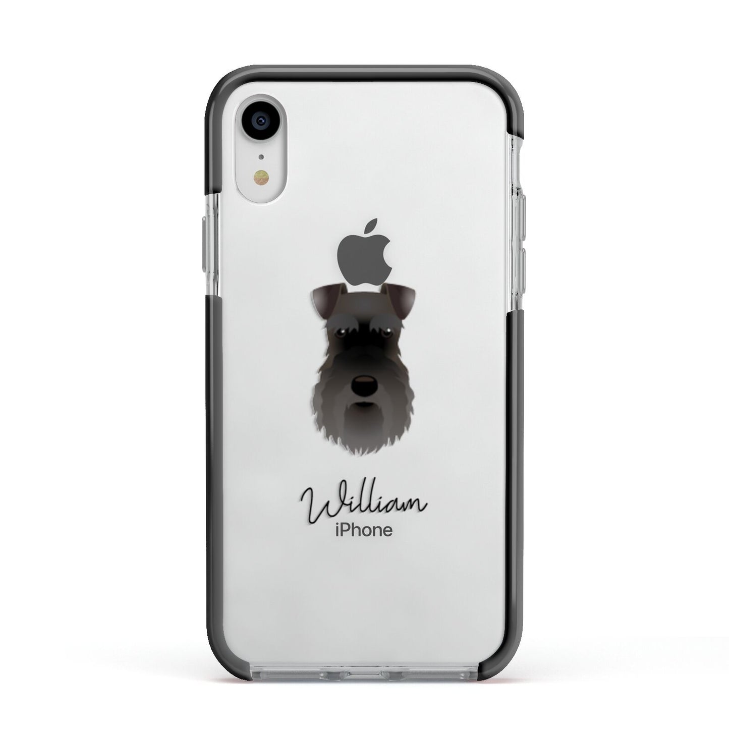 Schnauzer Personalised Apple iPhone XR Impact Case Black Edge on Silver Phone