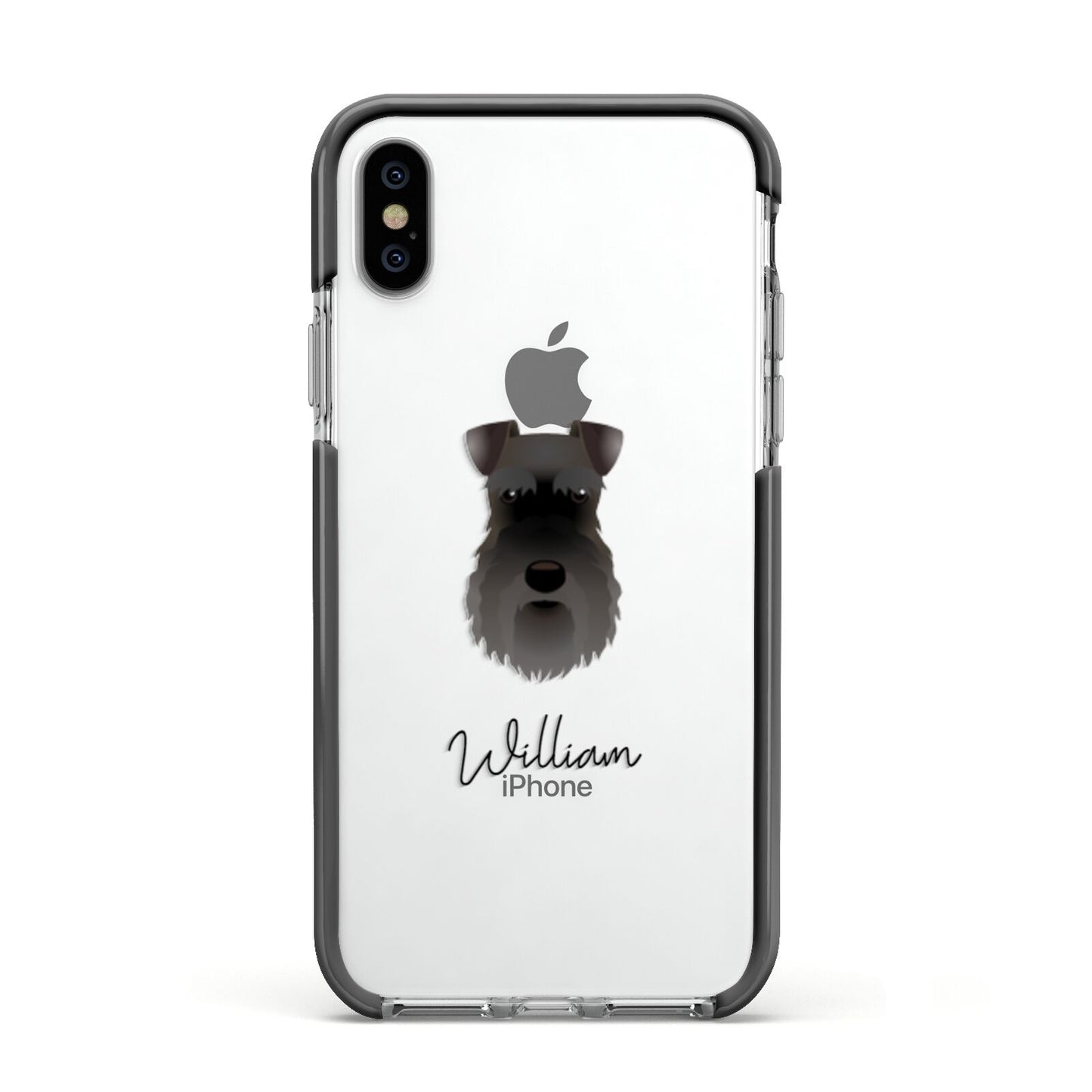 Schnauzer Personalised Apple iPhone Xs Impact Case Black Edge on Silver Phone