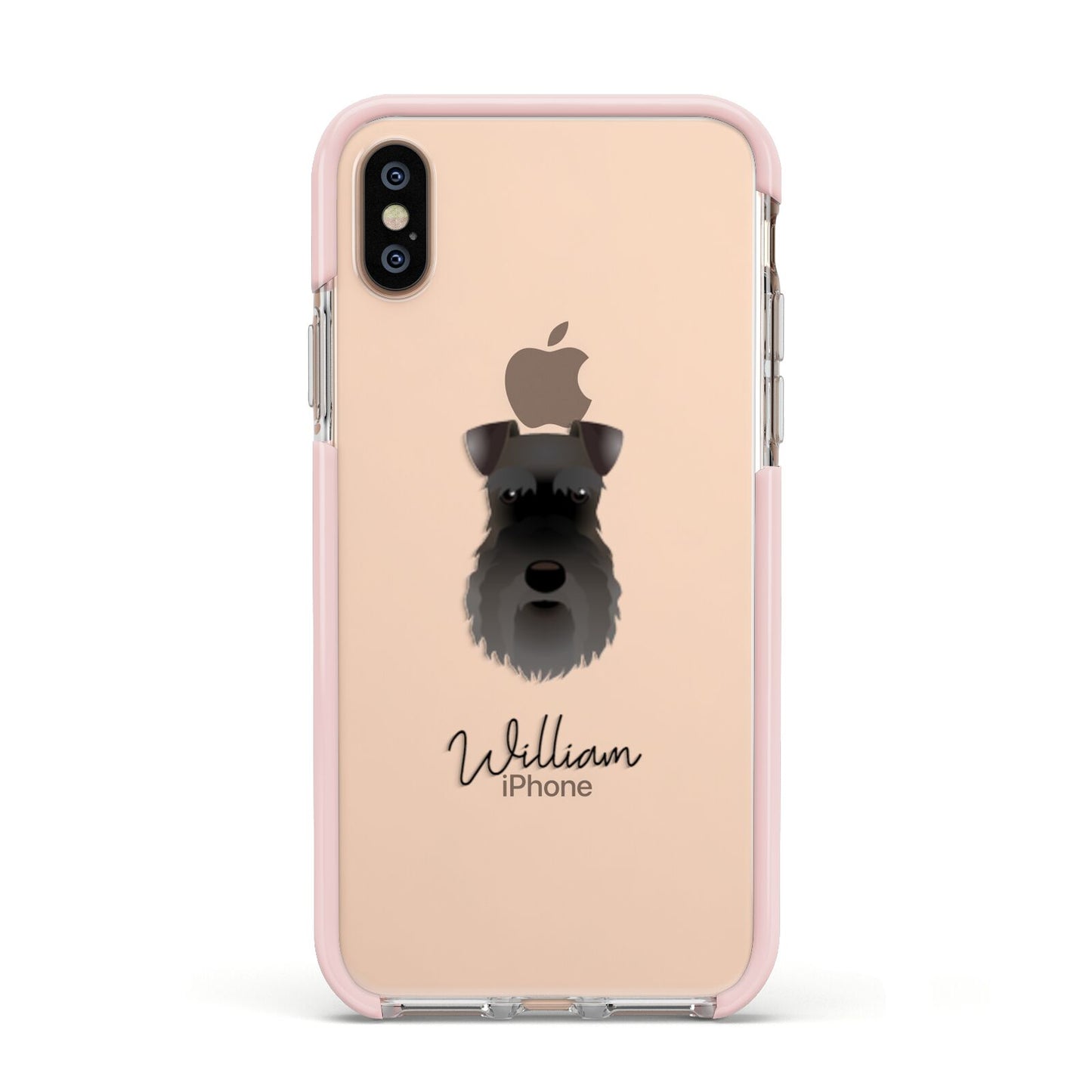 Schnauzer Personalised Apple iPhone Xs Impact Case Pink Edge on Gold Phone