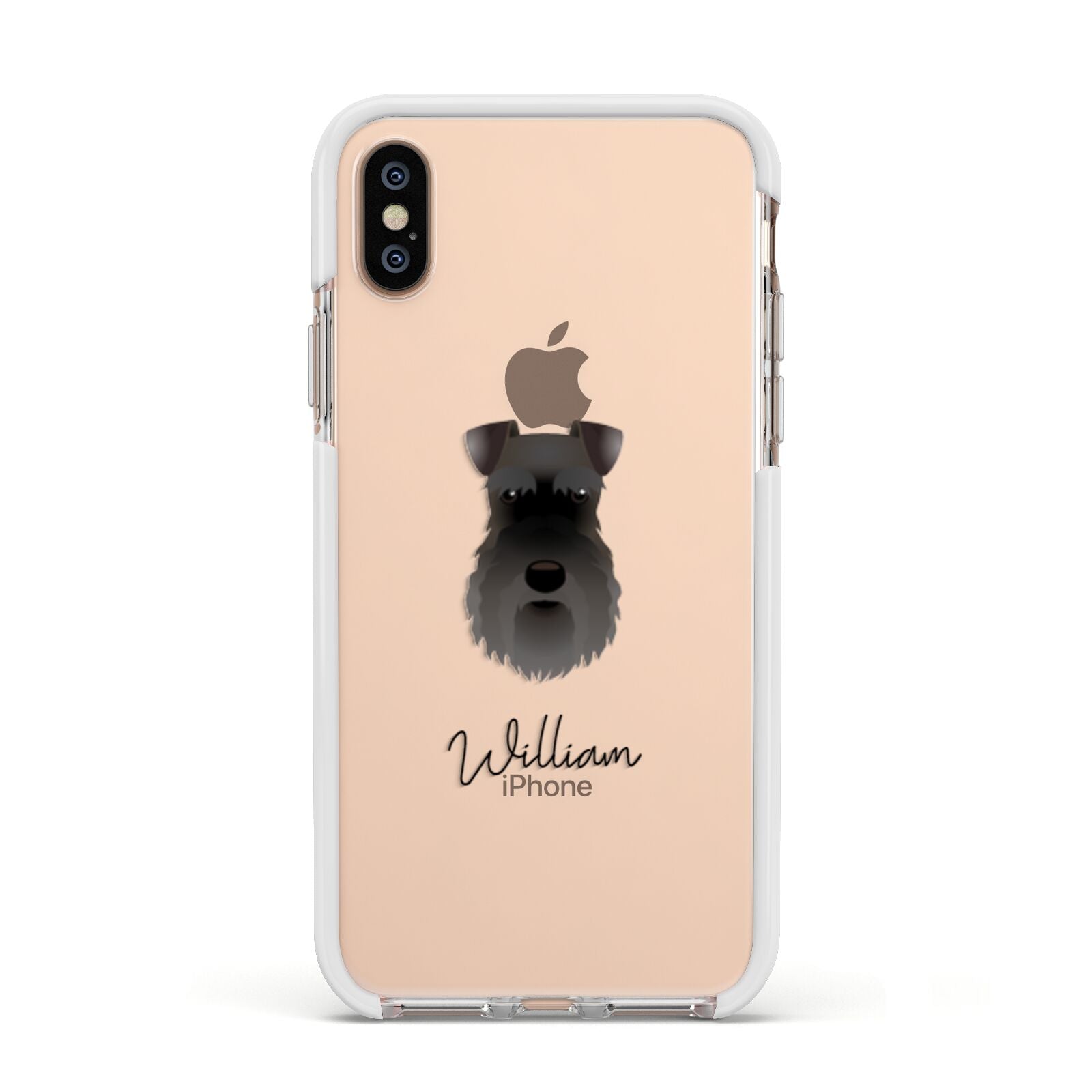 Schnauzer Personalised Apple iPhone Xs Impact Case White Edge on Gold Phone