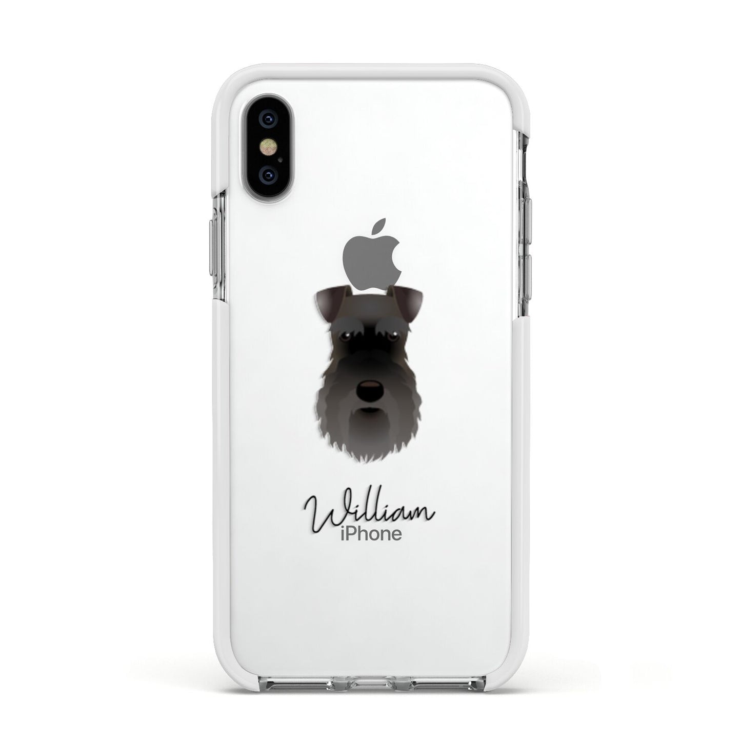 Schnauzer Personalised Apple iPhone Xs Impact Case White Edge on Silver Phone