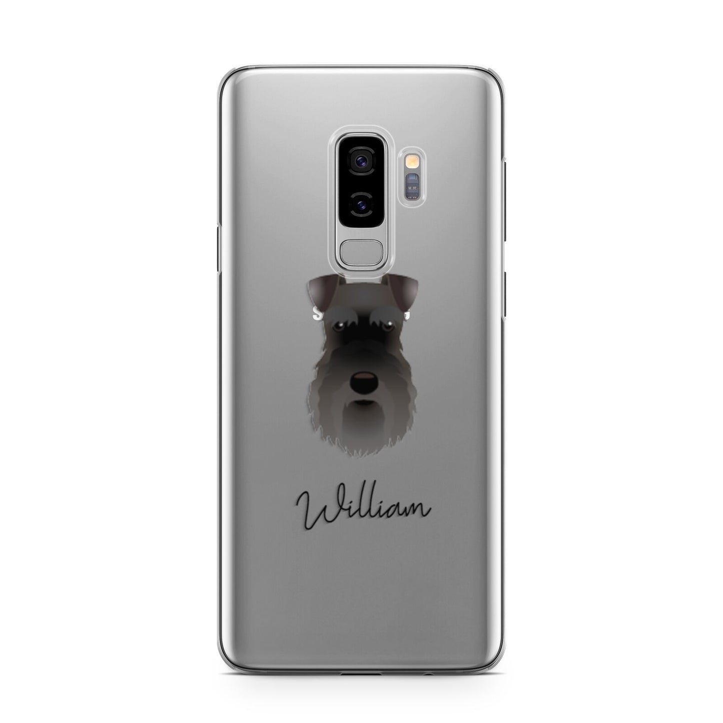 Schnauzer Personalised Samsung Galaxy S9 Plus Case on Silver phone