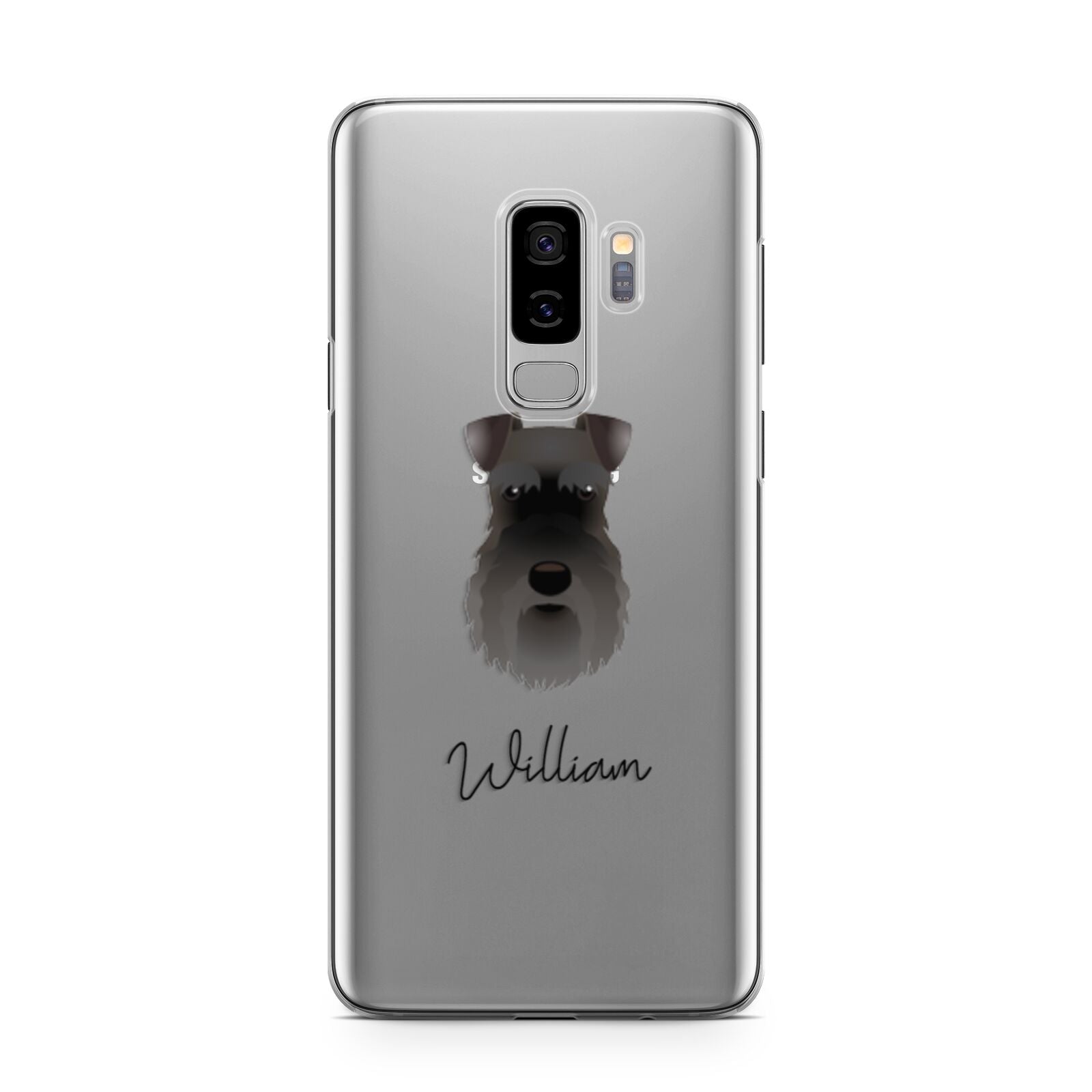 Schnauzer Personalised Samsung Galaxy S9 Plus Case on Silver phone