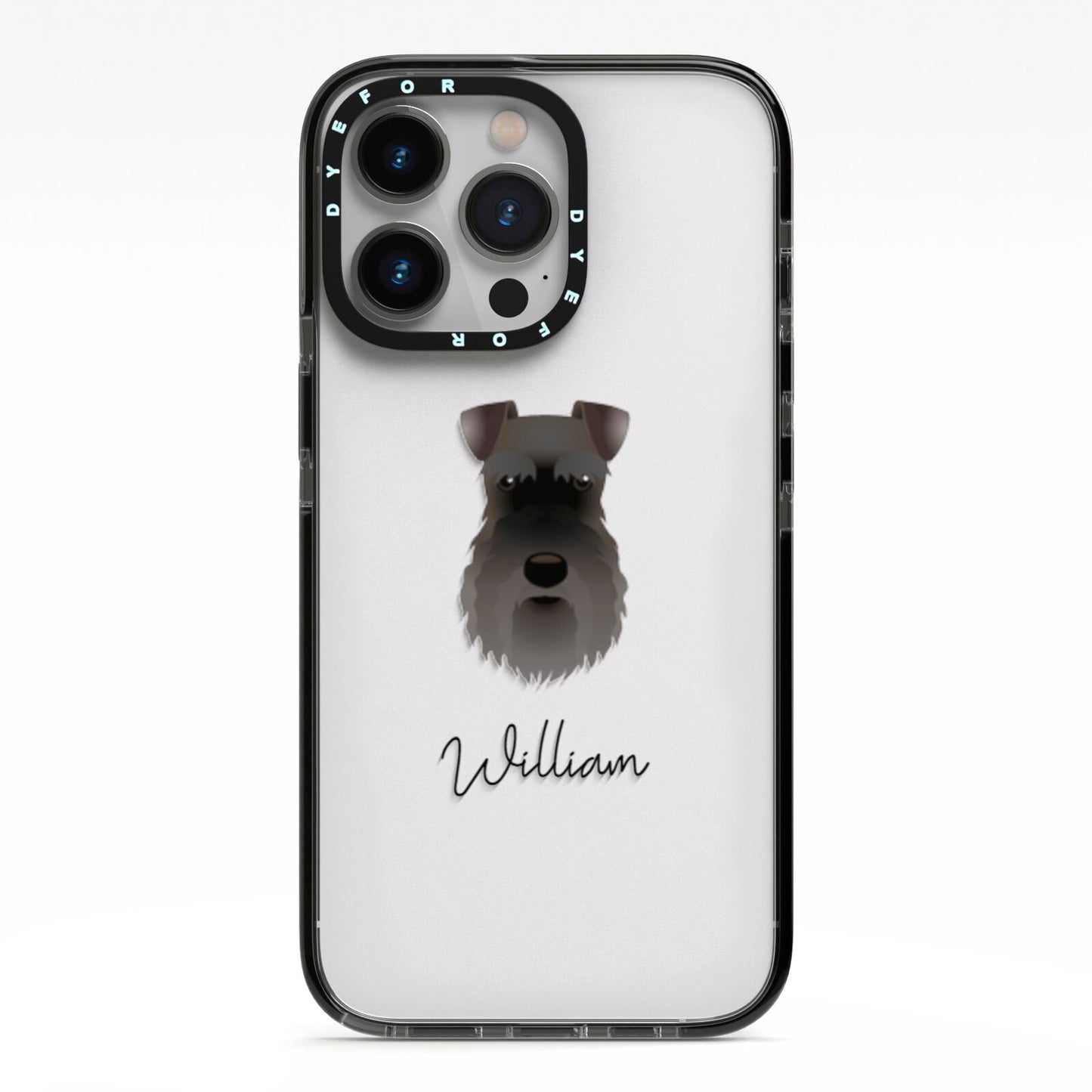 Schnauzer Personalised iPhone 13 Pro Black Impact Case on Silver phone