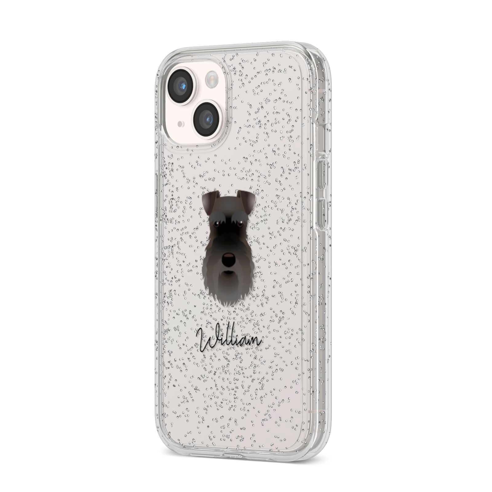 Schnauzer Personalised iPhone 14 Glitter Tough Case Starlight Angled Image