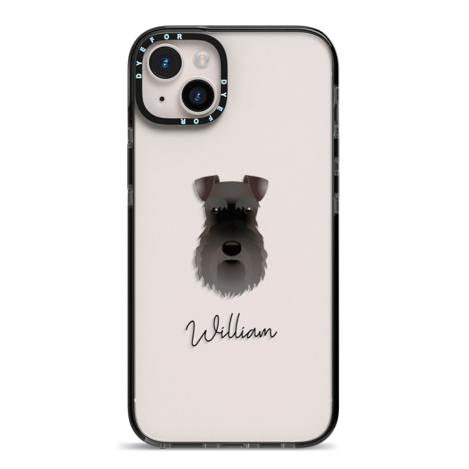 Schnauzer Personalised iPhone 14 Plus Black Impact Case on Silver phone