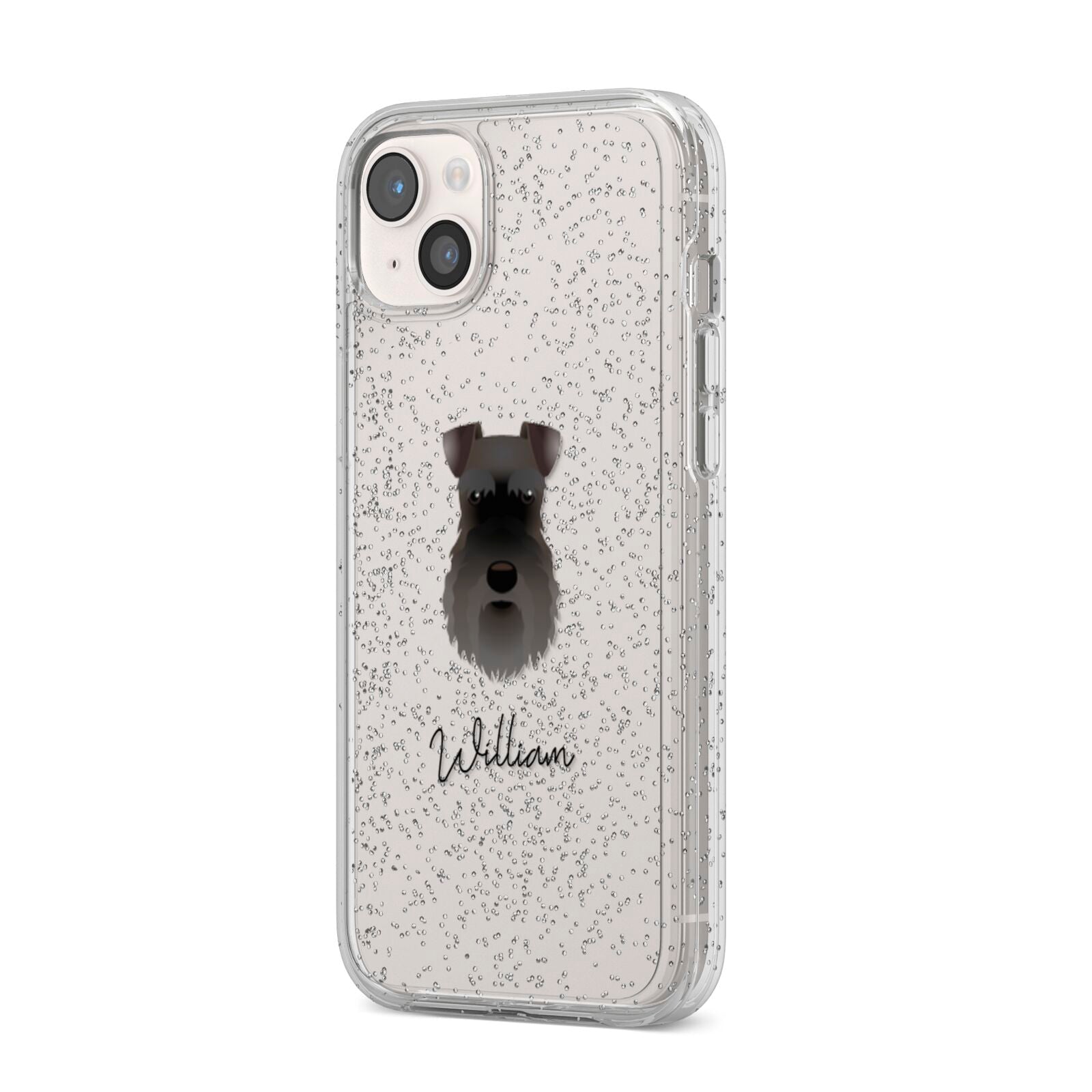 Schnauzer Personalised iPhone 14 Plus Glitter Tough Case Starlight Angled Image