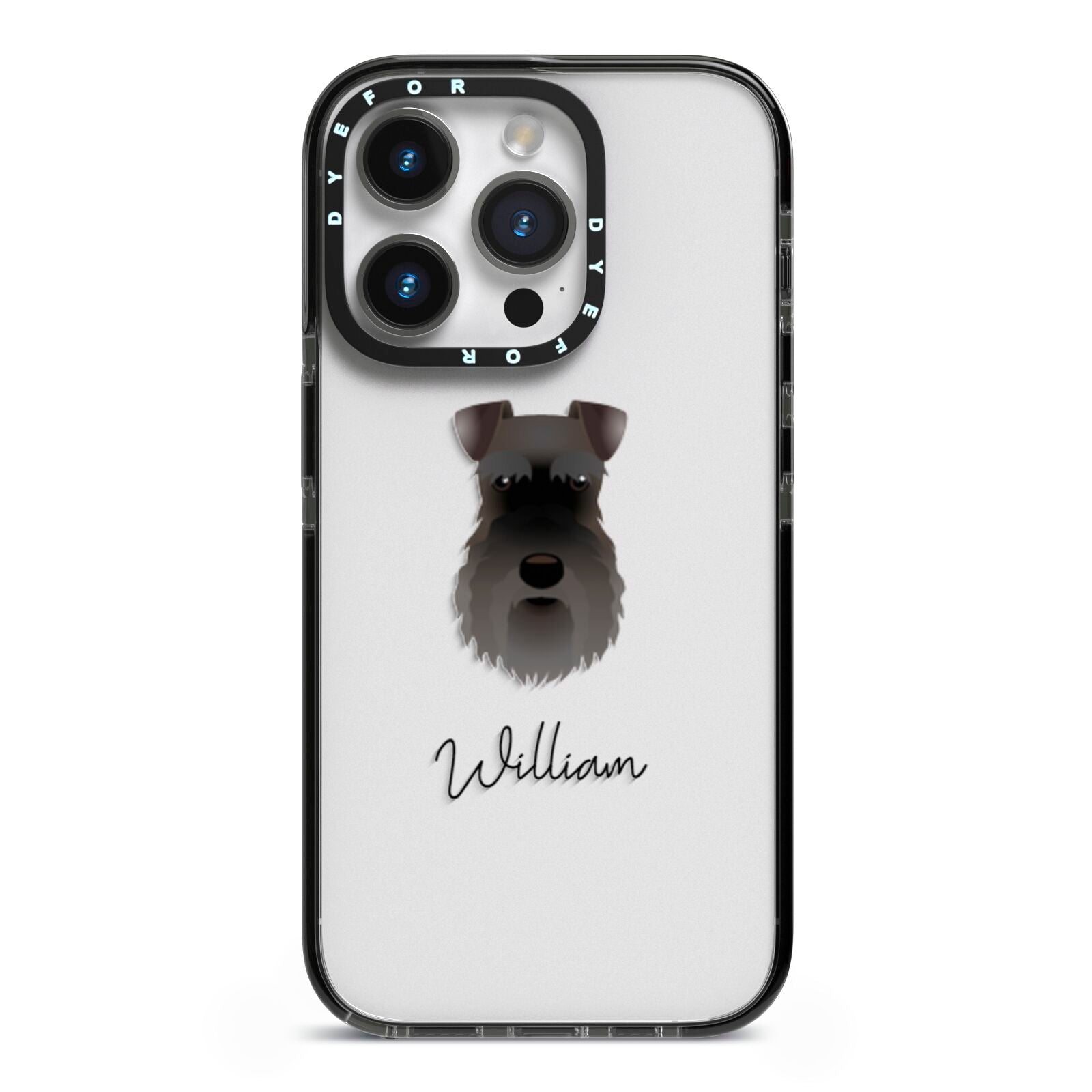 Schnauzer Personalised iPhone 14 Pro Black Impact Case on Silver phone