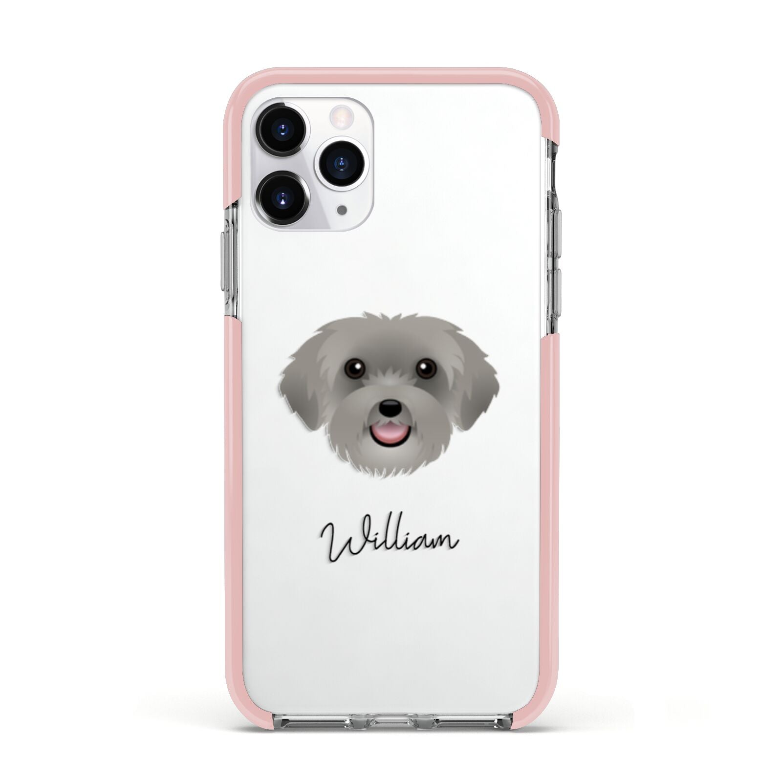 Schnoodle Personalised Apple iPhone 11 Pro in Silver with Pink Impact Case