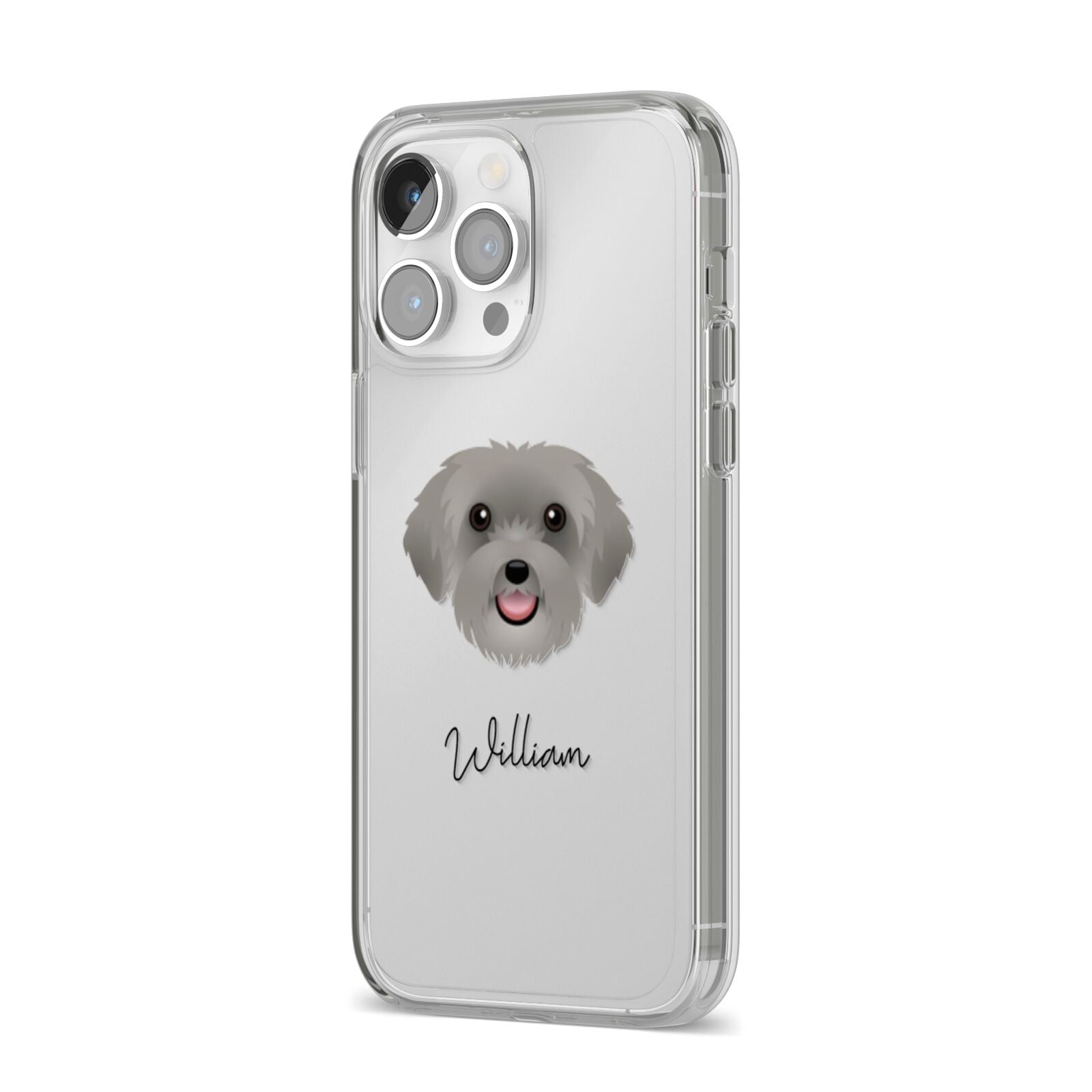 Schnoodle Personalised iPhone 14 Pro Max Clear Tough Case Silver Angled Image