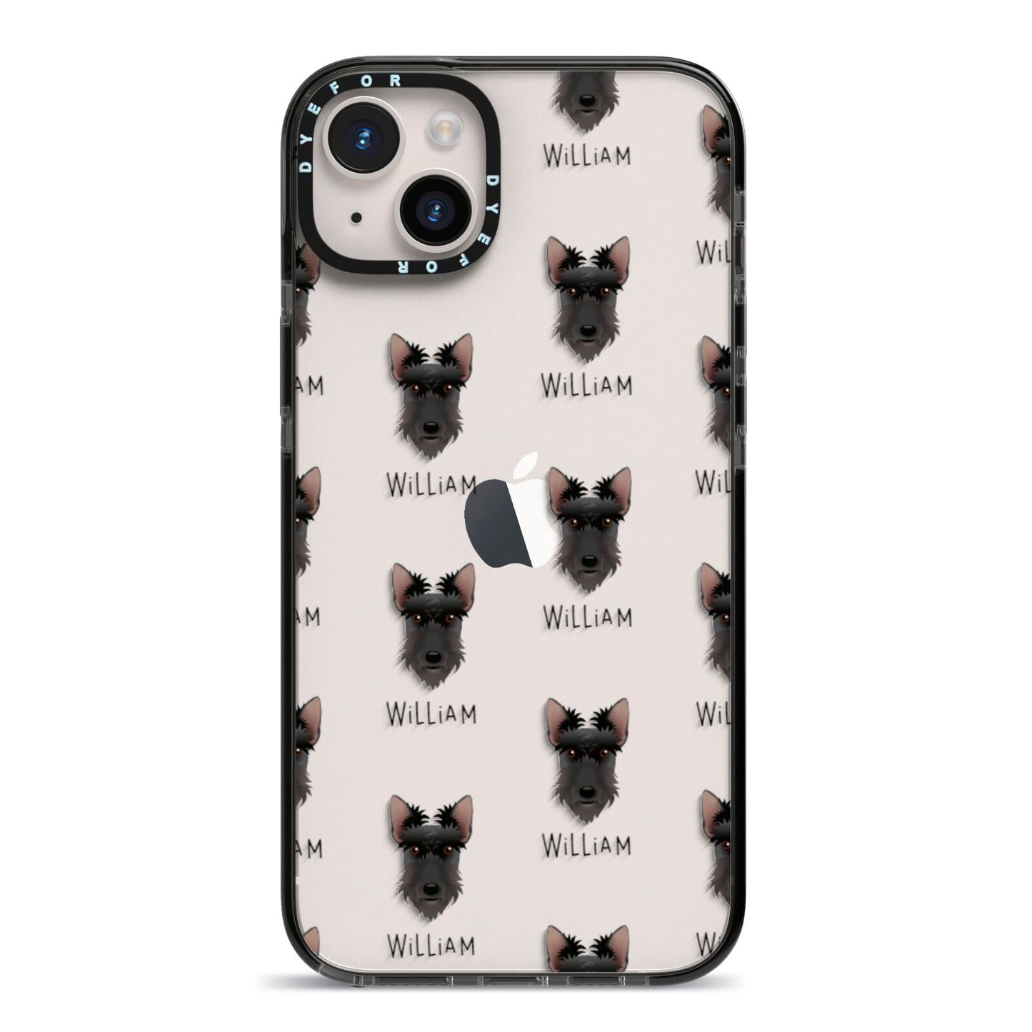 Scottish Terrier Icon with Name iPhone 14 Plus Black Impact Case on Silver phone