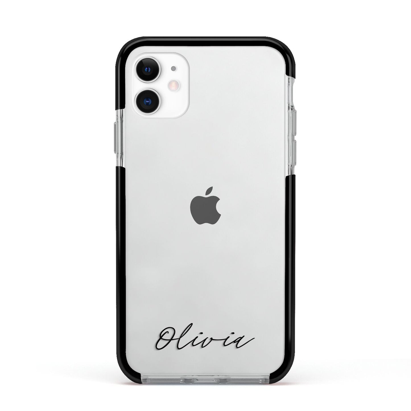 Scroll Text Name Apple iPhone 11 in White with Black Impact Case