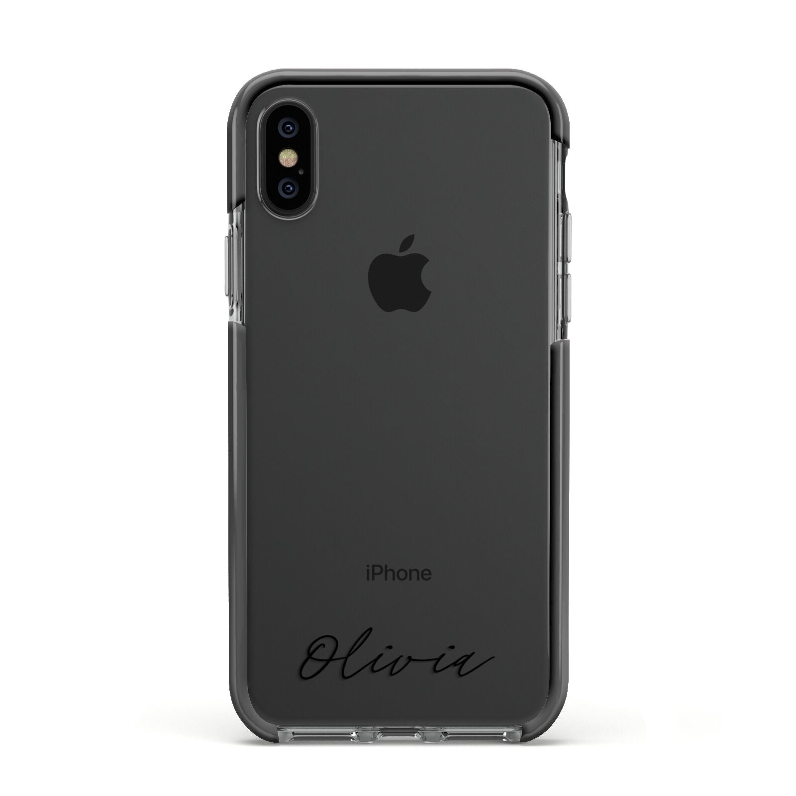 Scroll Text Name Apple iPhone Xs Impact Case Black Edge on Black Phone