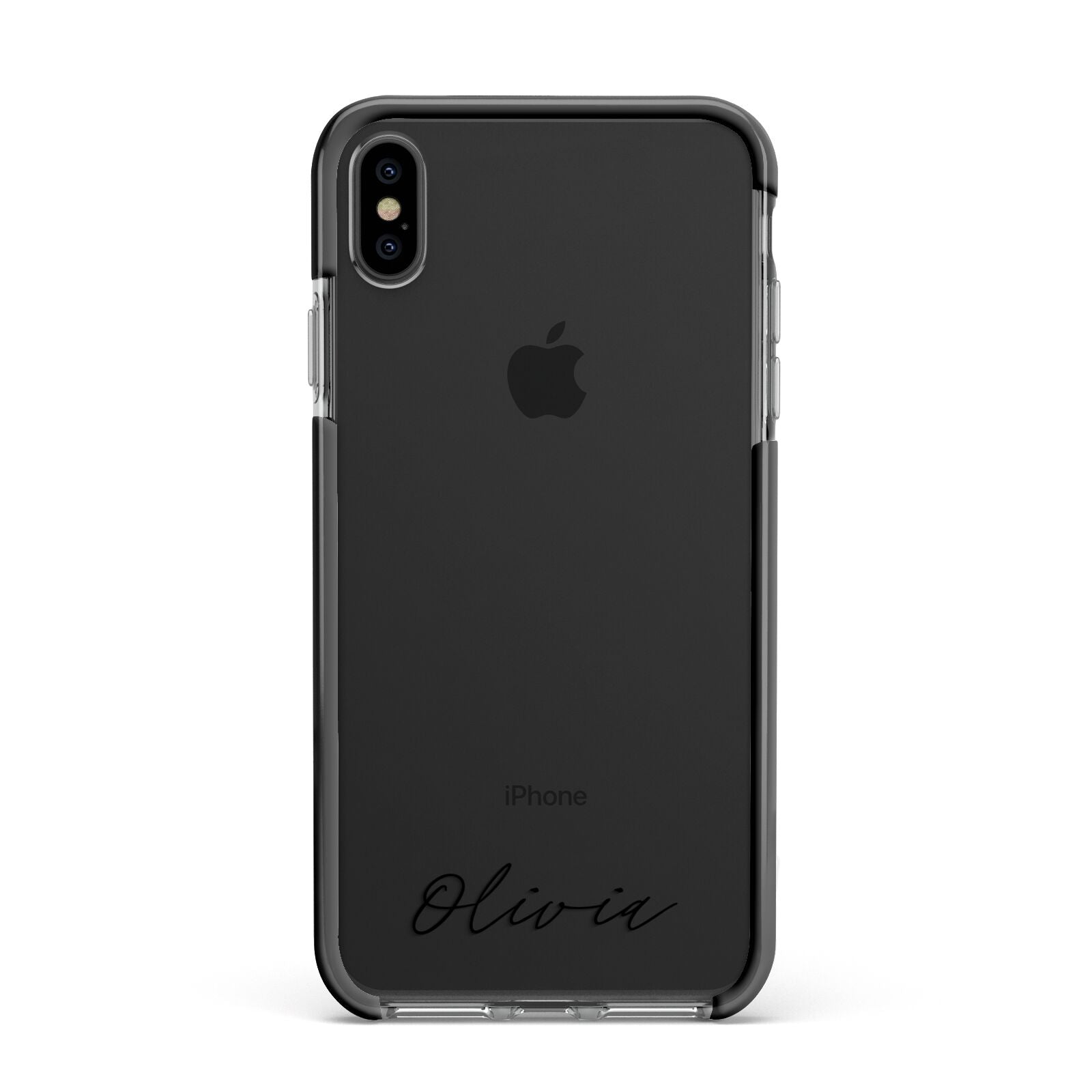 Scroll Text Name Apple iPhone Xs Max Impact Case Black Edge on Black Phone