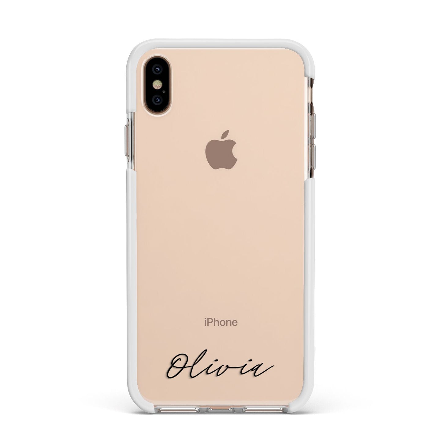 Scroll Text Name Apple iPhone Xs Max Impact Case White Edge on Gold Phone