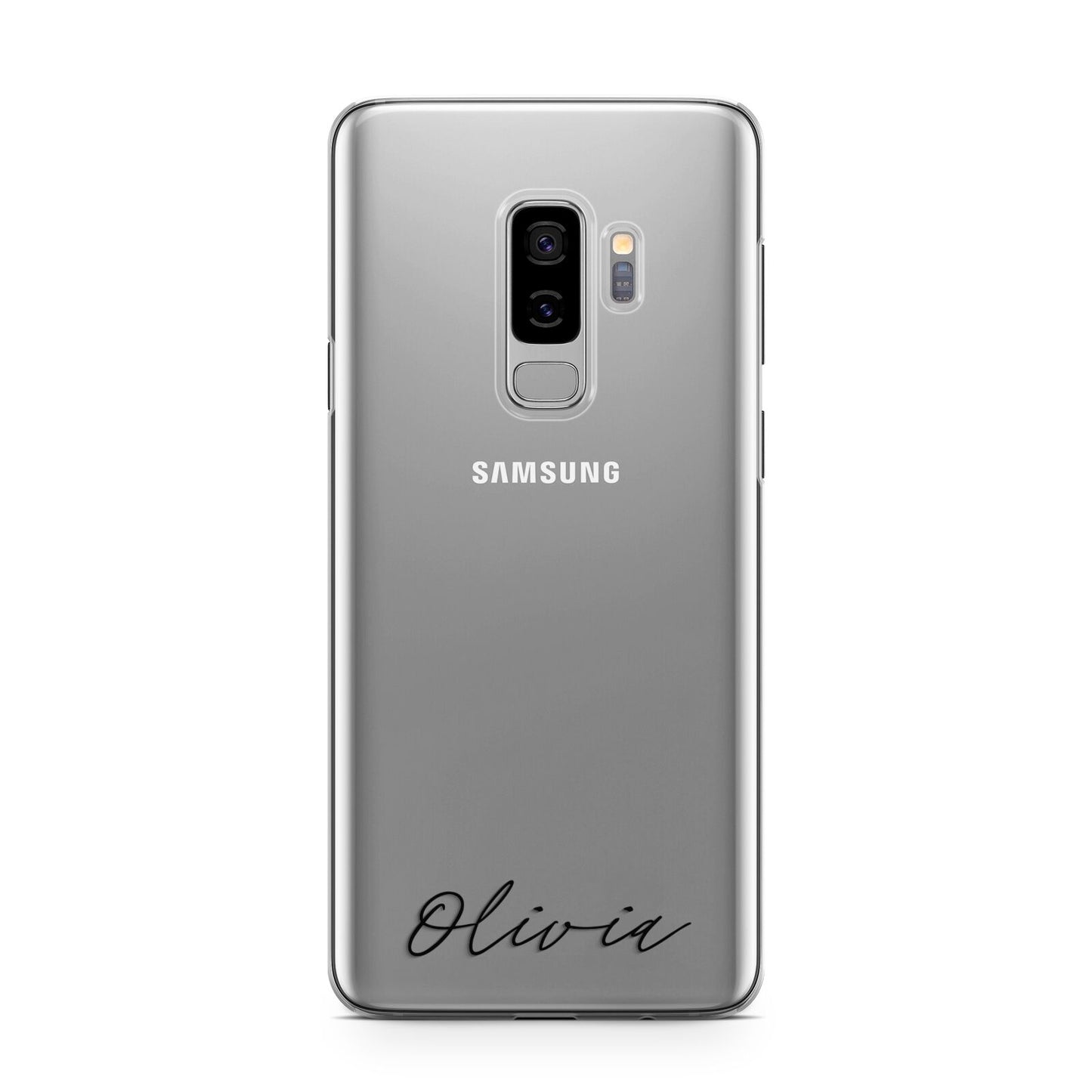 Scroll Text Name Samsung Galaxy S9 Plus Case on Silver phone