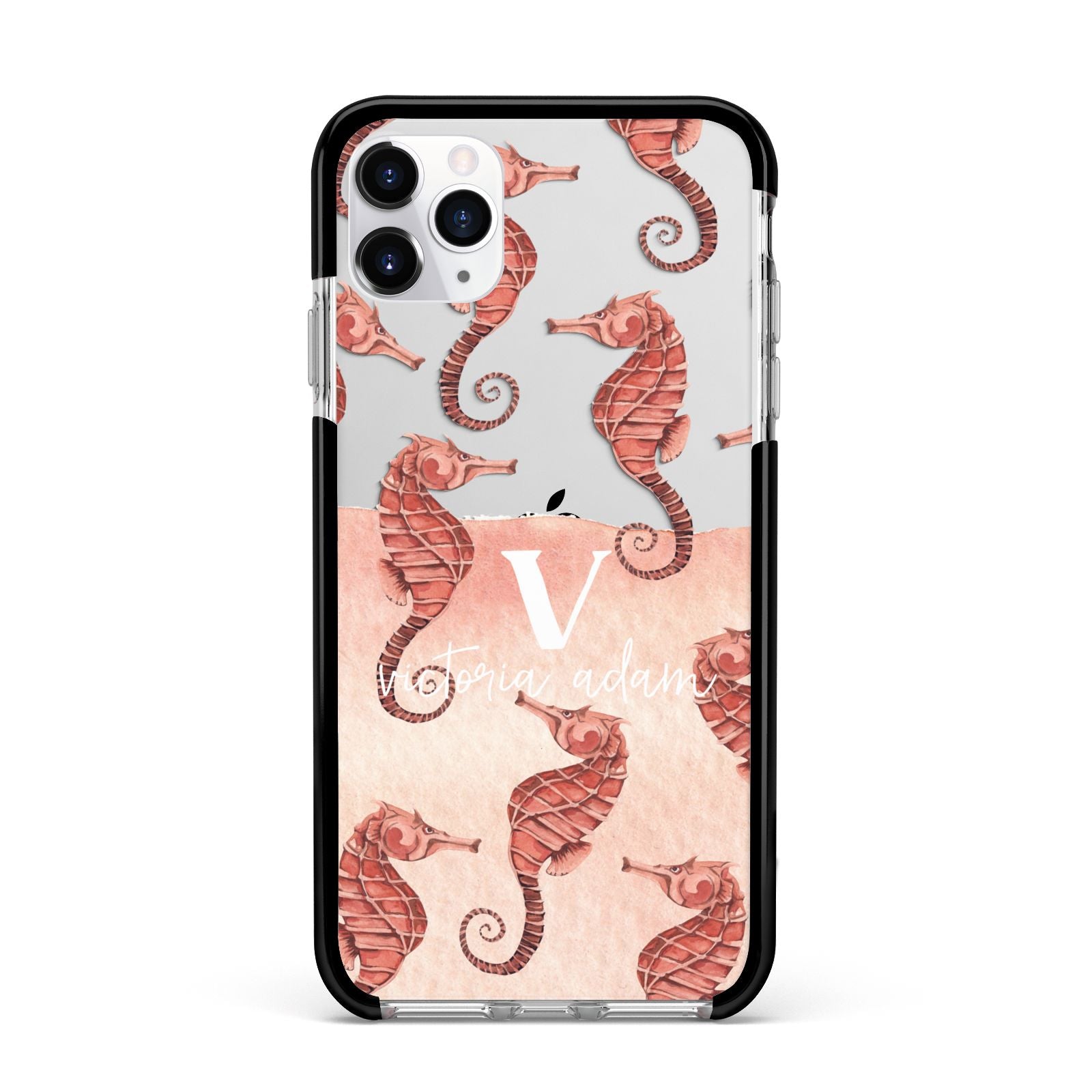 Sea Horse Personalised Apple iPhone 11 Pro Max in Silver with Black Impact Case