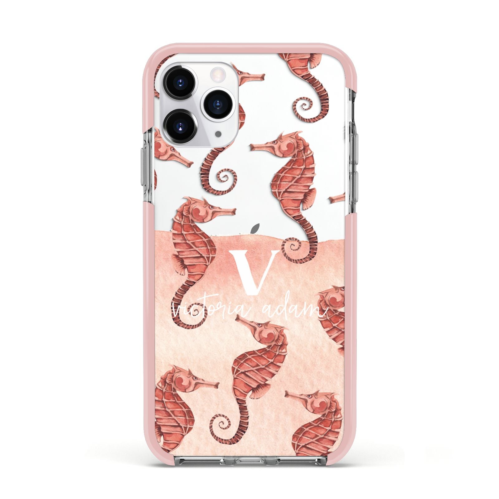 Sea Horse Personalised Apple iPhone 11 Pro in Silver with Pink Impact Case