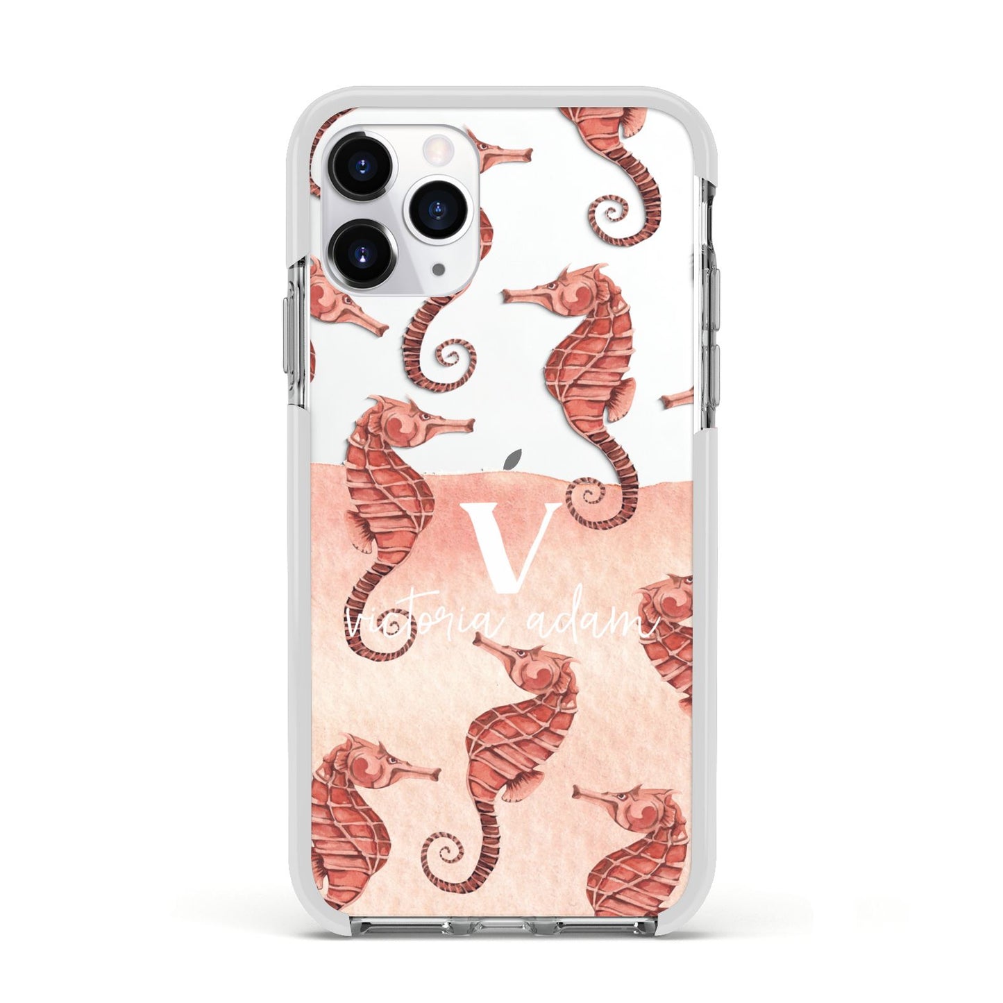 Sea Horse Personalised Apple iPhone 11 Pro in Silver with White Impact Case