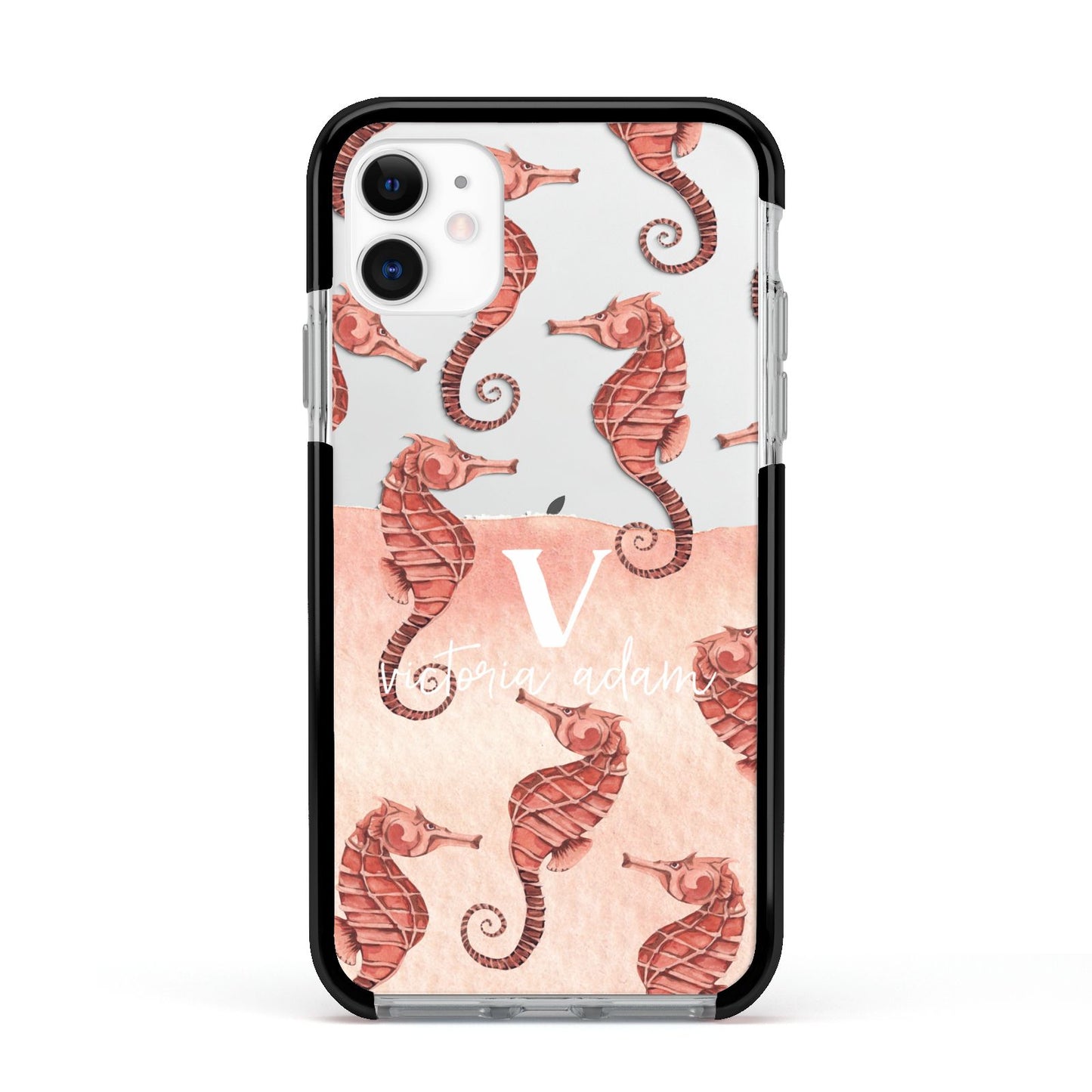 Sea Horse Personalised Apple iPhone 11 in White with Black Impact Case