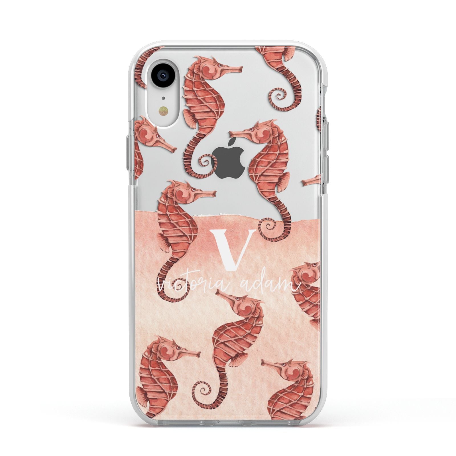 Sea Horse Personalised Apple iPhone XR Impact Case White Edge on Silver Phone