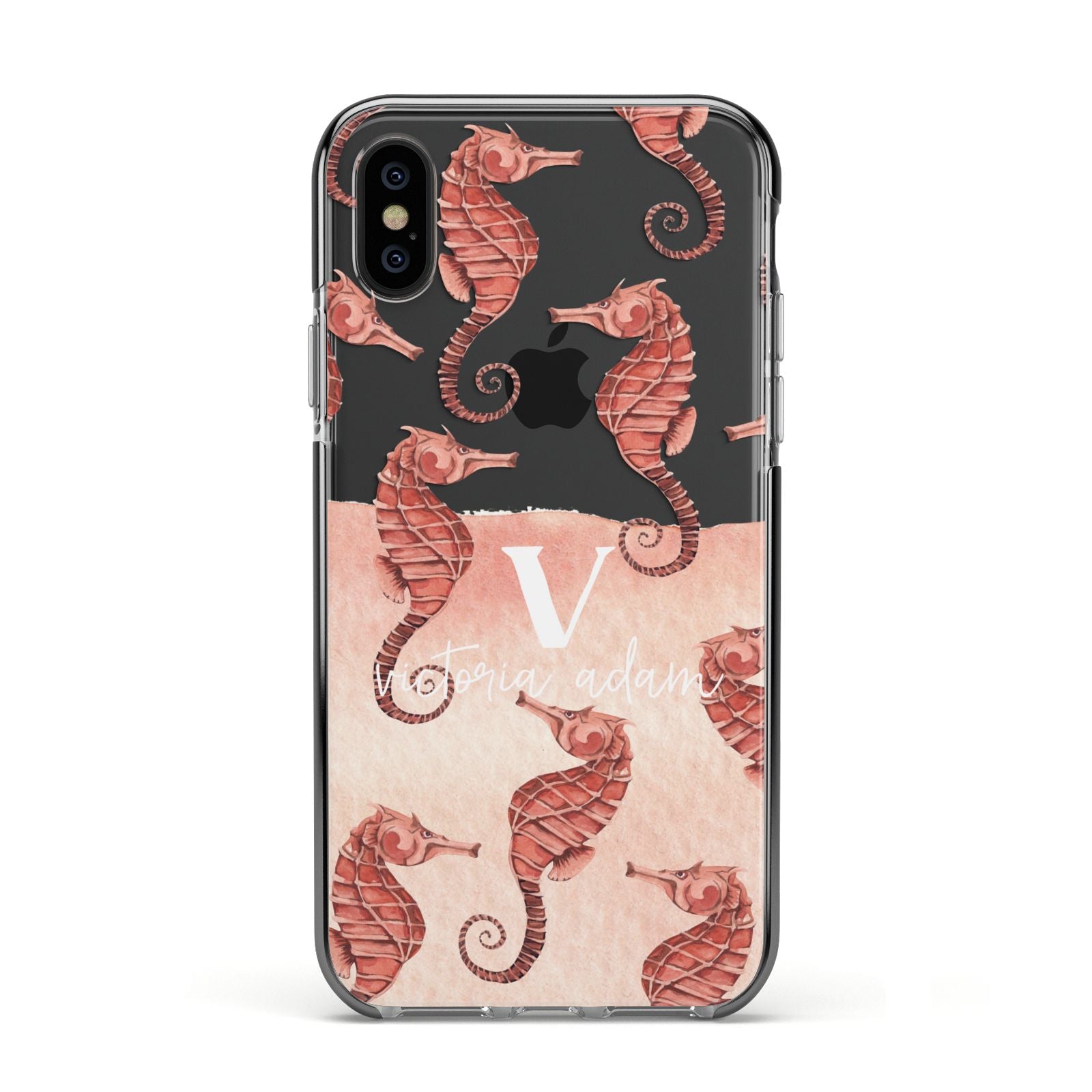 Sea Horse Personalised Apple iPhone Xs Impact Case Black Edge on Black Phone