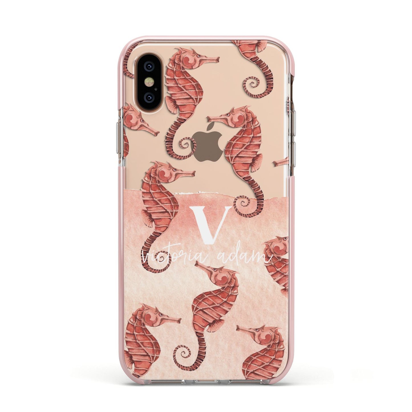Sea Horse Personalised Apple iPhone Xs Impact Case Pink Edge on Gold Phone