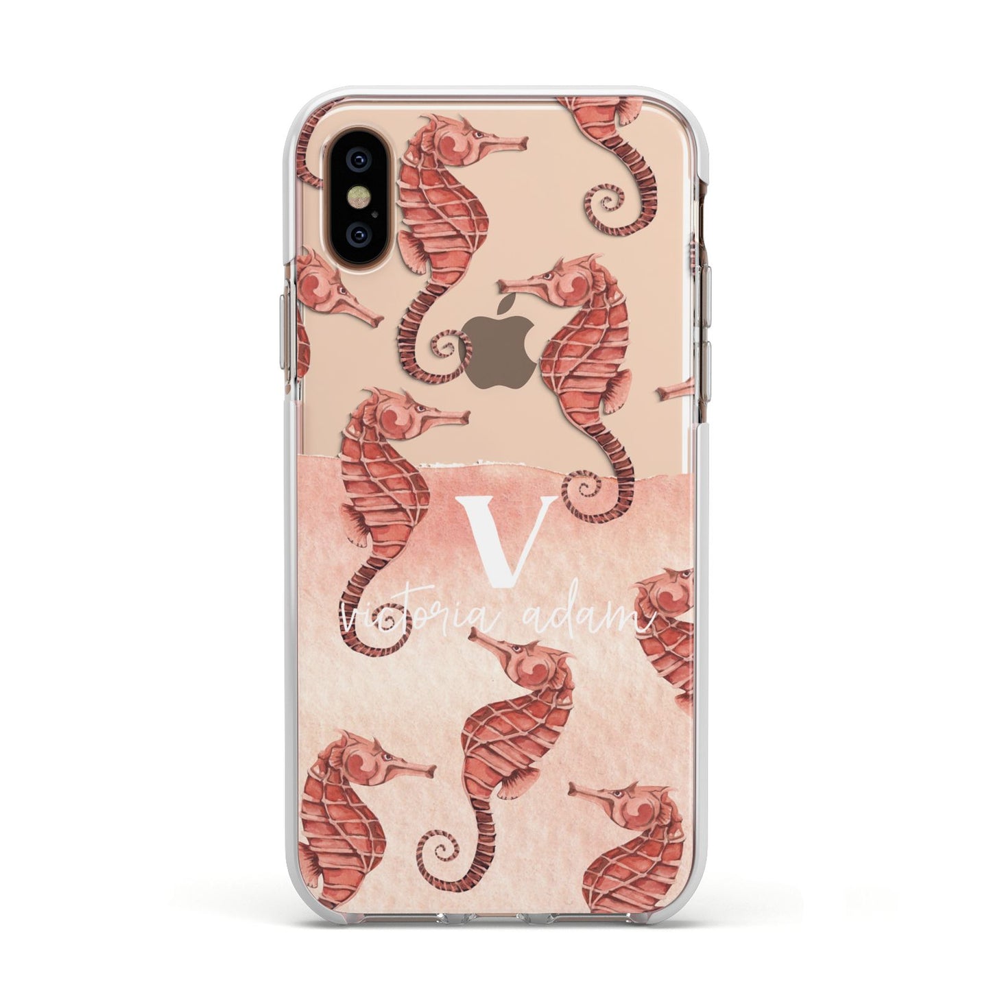 Sea Horse Personalised Apple iPhone Xs Impact Case White Edge on Gold Phone