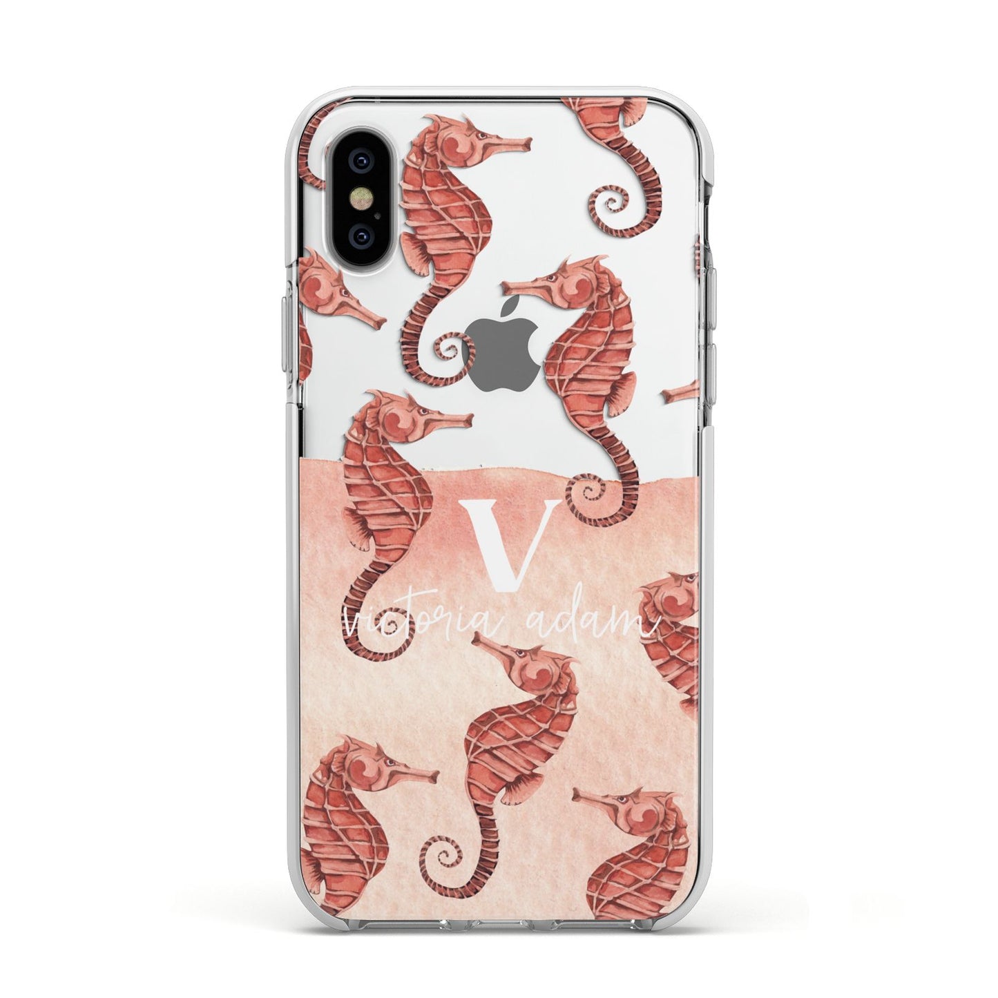 Sea Horse Personalised Apple iPhone Xs Impact Case White Edge on Silver Phone