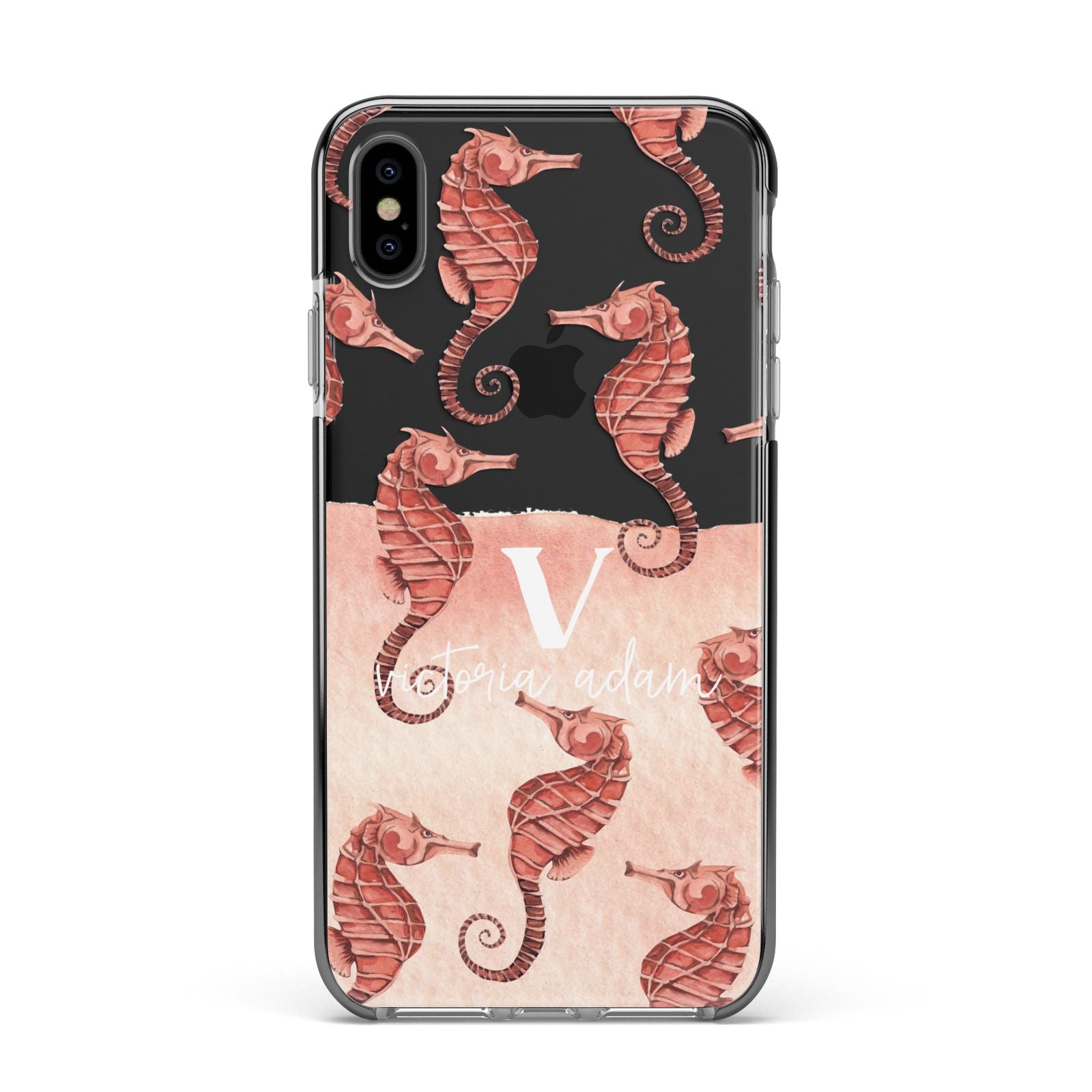 Sea Horse Personalised Apple iPhone Xs Max Impact Case Black Edge on Black Phone