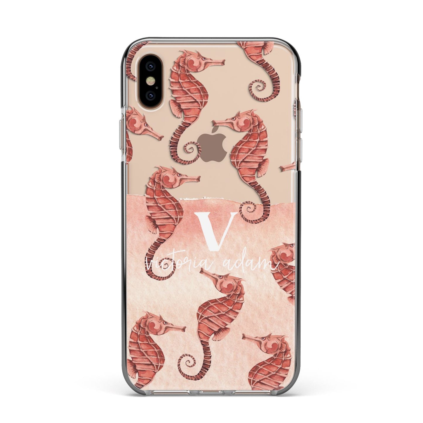 Sea Horse Personalised Apple iPhone Xs Max Impact Case Black Edge on Gold Phone