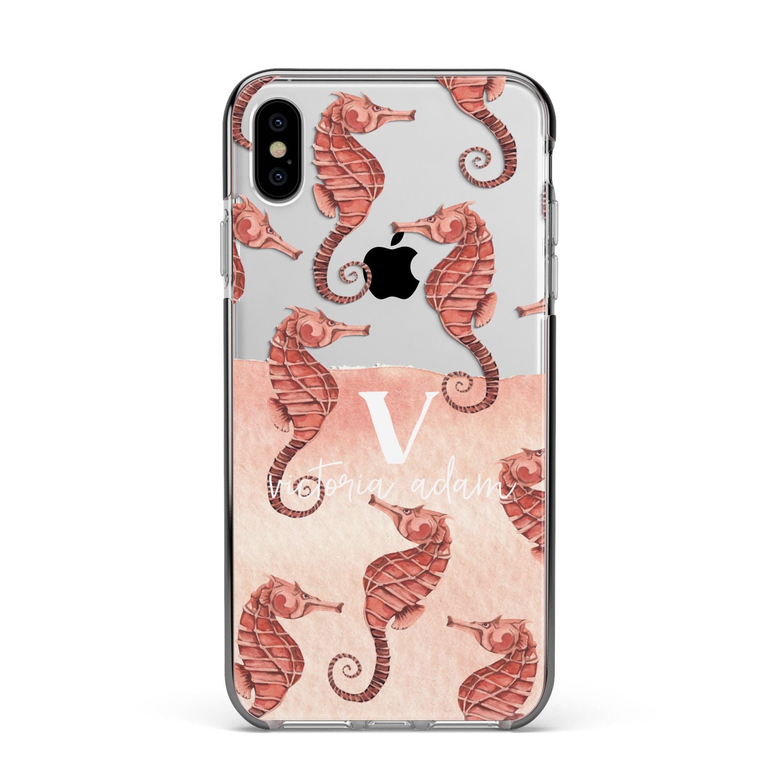 Sea Horse Personalised Apple iPhone Xs Max Impact Case Black Edge on Silver Phone