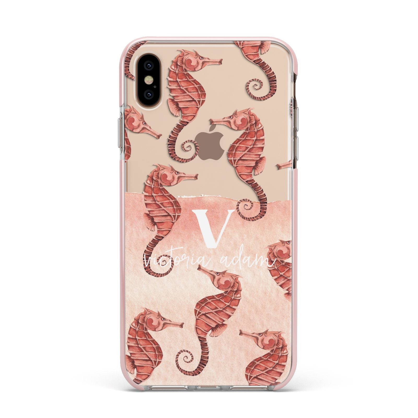 Sea Horse Personalised Apple iPhone Xs Max Impact Case Pink Edge on Gold Phone