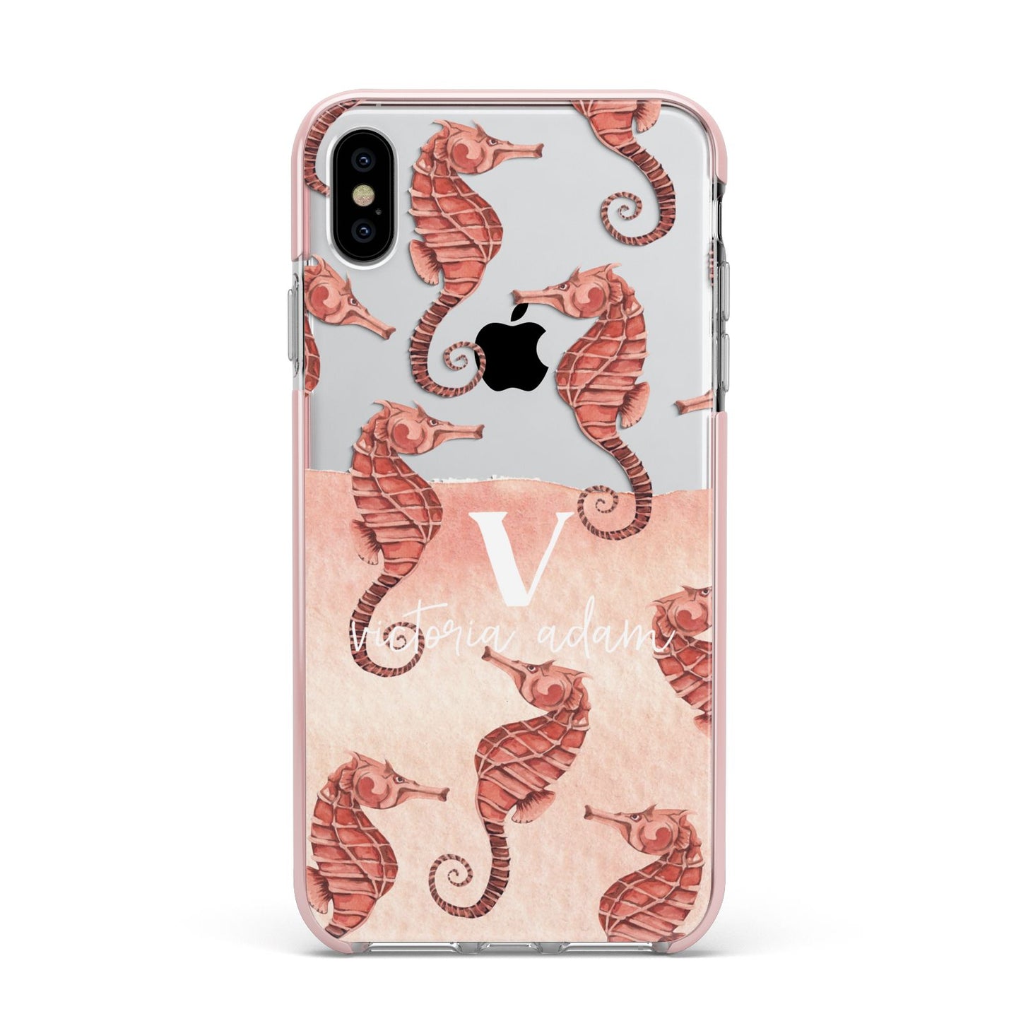 Sea Horse Personalised Apple iPhone Xs Max Impact Case Pink Edge on Silver Phone