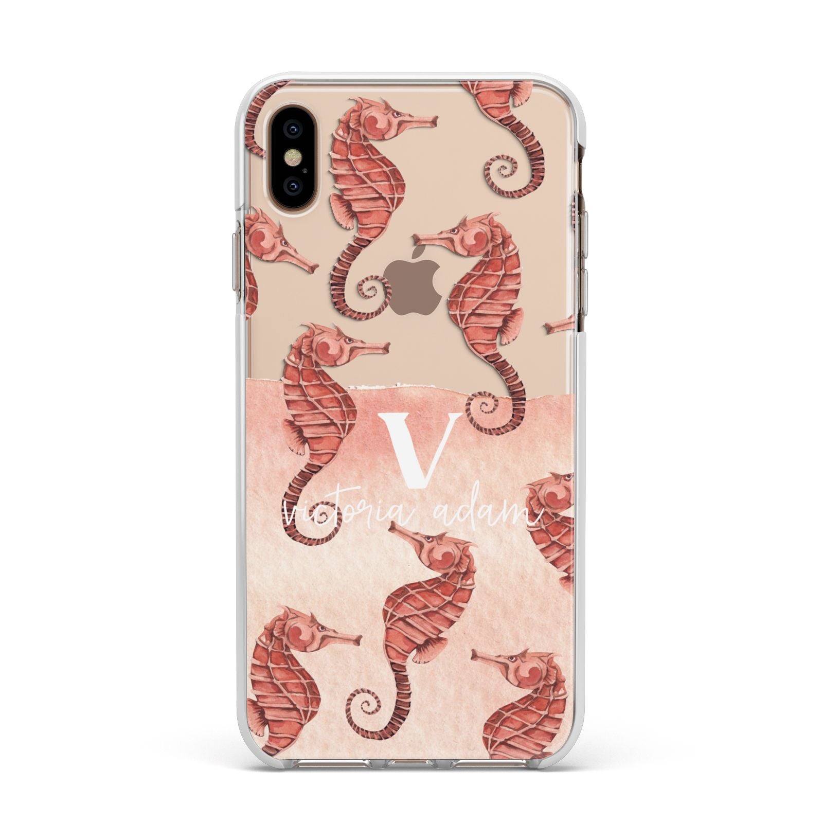 Sea Horse Personalised Apple iPhone Xs Max Impact Case White Edge on Gold Phone