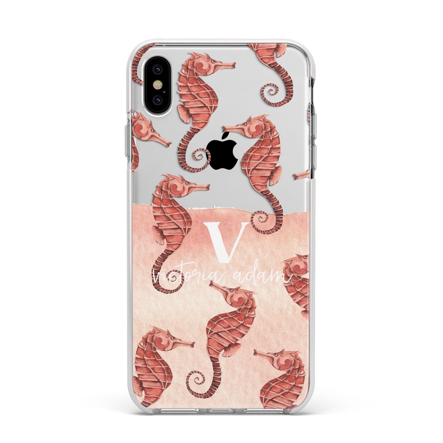 Sea Horse Personalised Apple iPhone Xs Max Impact Case White Edge on Silver Phone