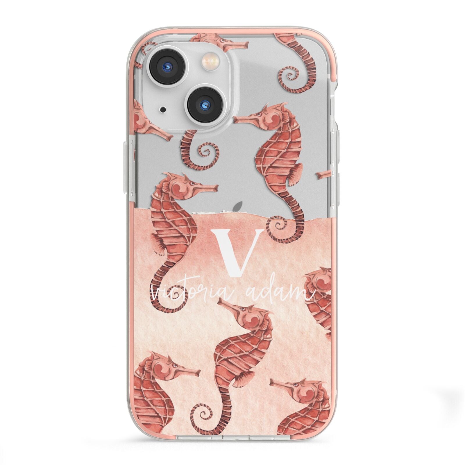 Sea Horse Personalised iPhone 13 Mini TPU Impact Case with Pink Edges