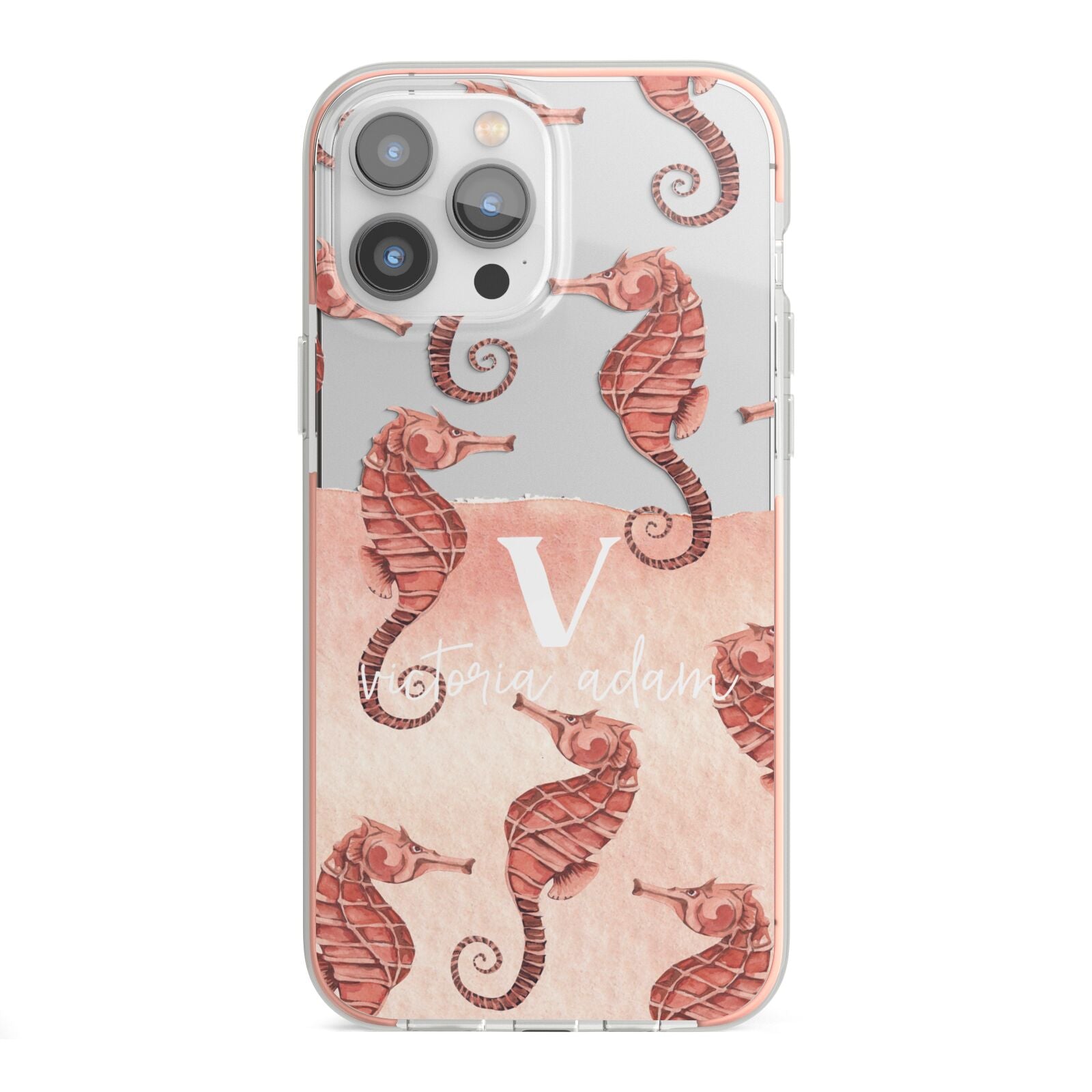 Sea Horse Personalised iPhone 13 Pro Max TPU Impact Case with Pink Edges