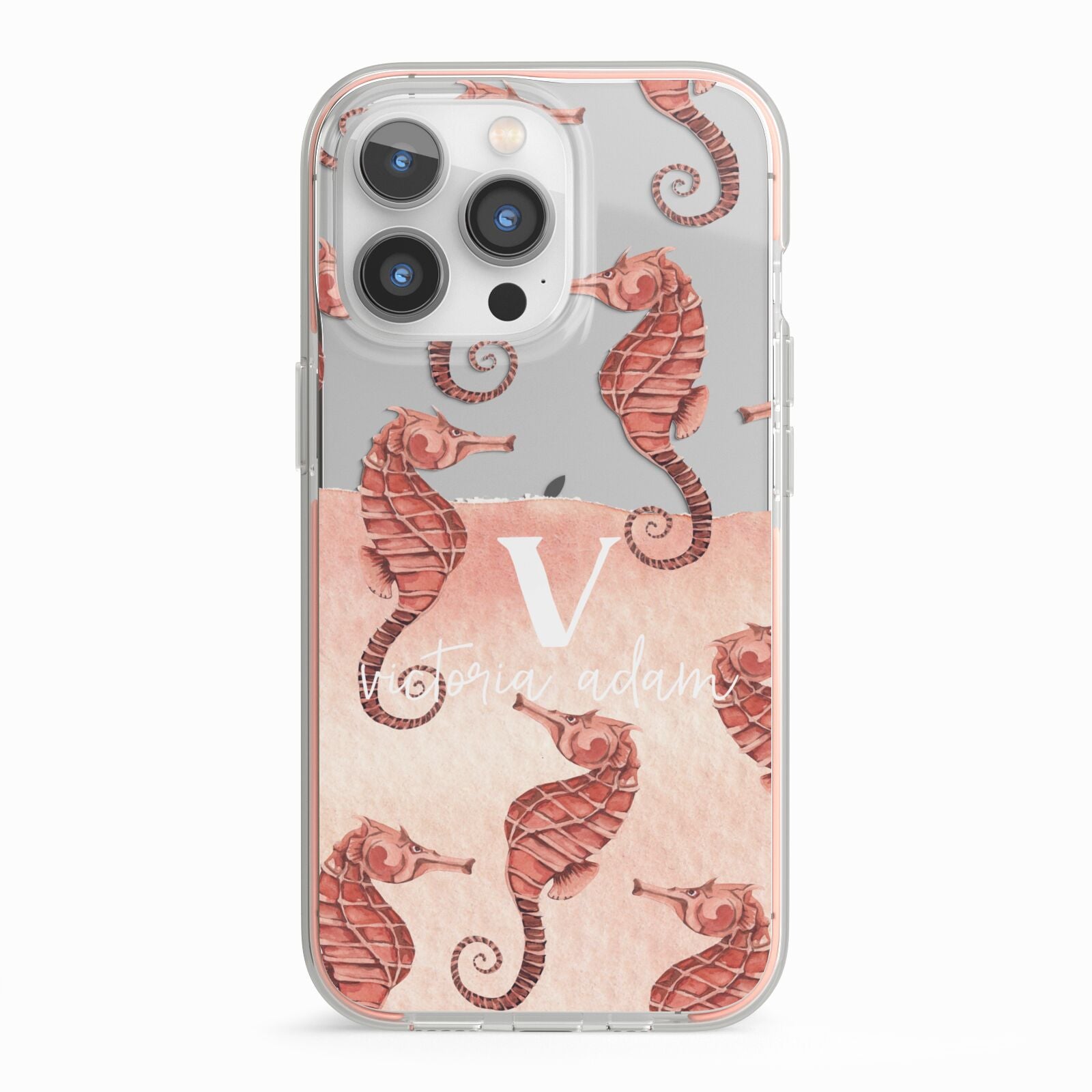 Sea Horse Personalised iPhone 13 Pro TPU Impact Case with Pink Edges