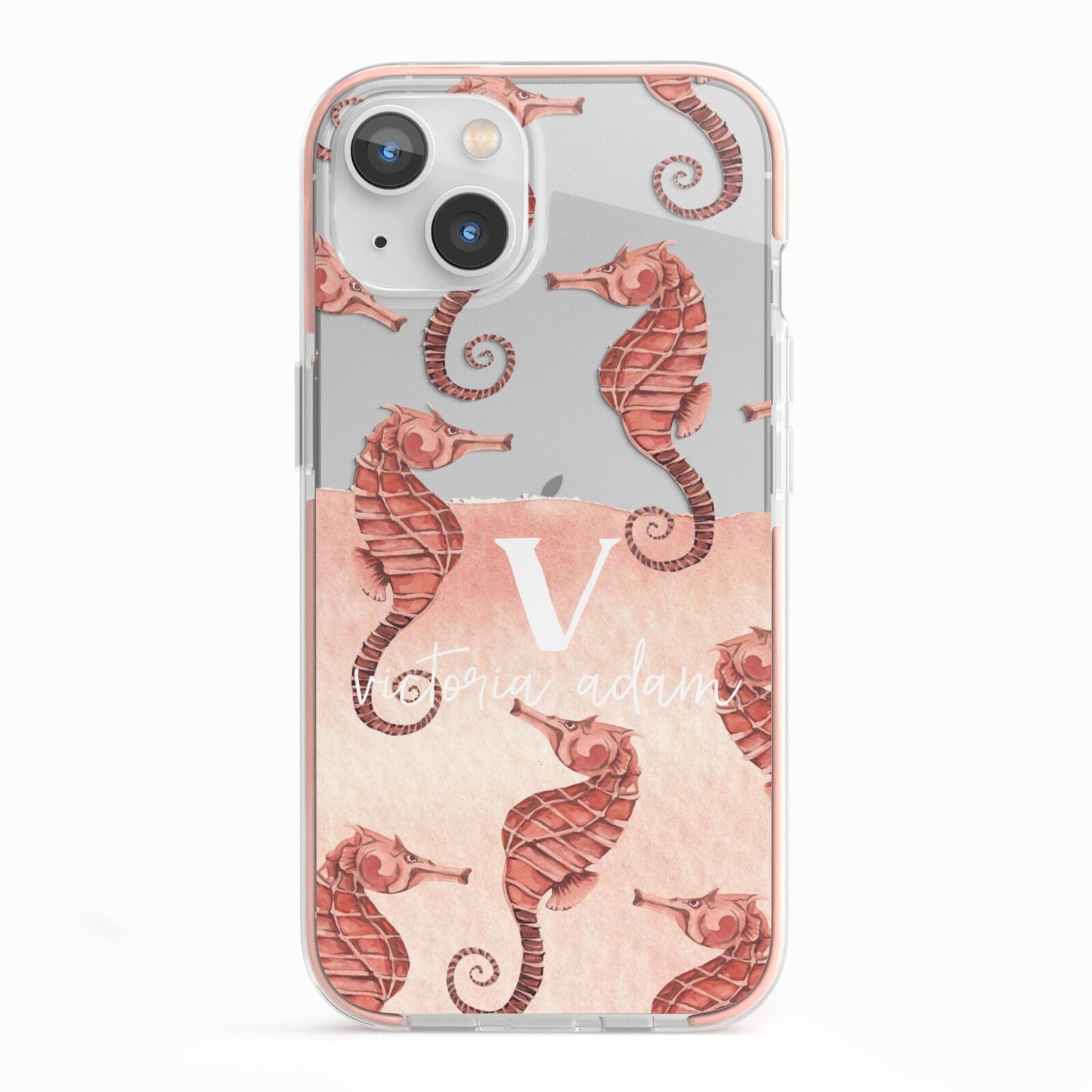 Sea Horse Personalised iPhone 13 TPU Impact Case with Pink Edges