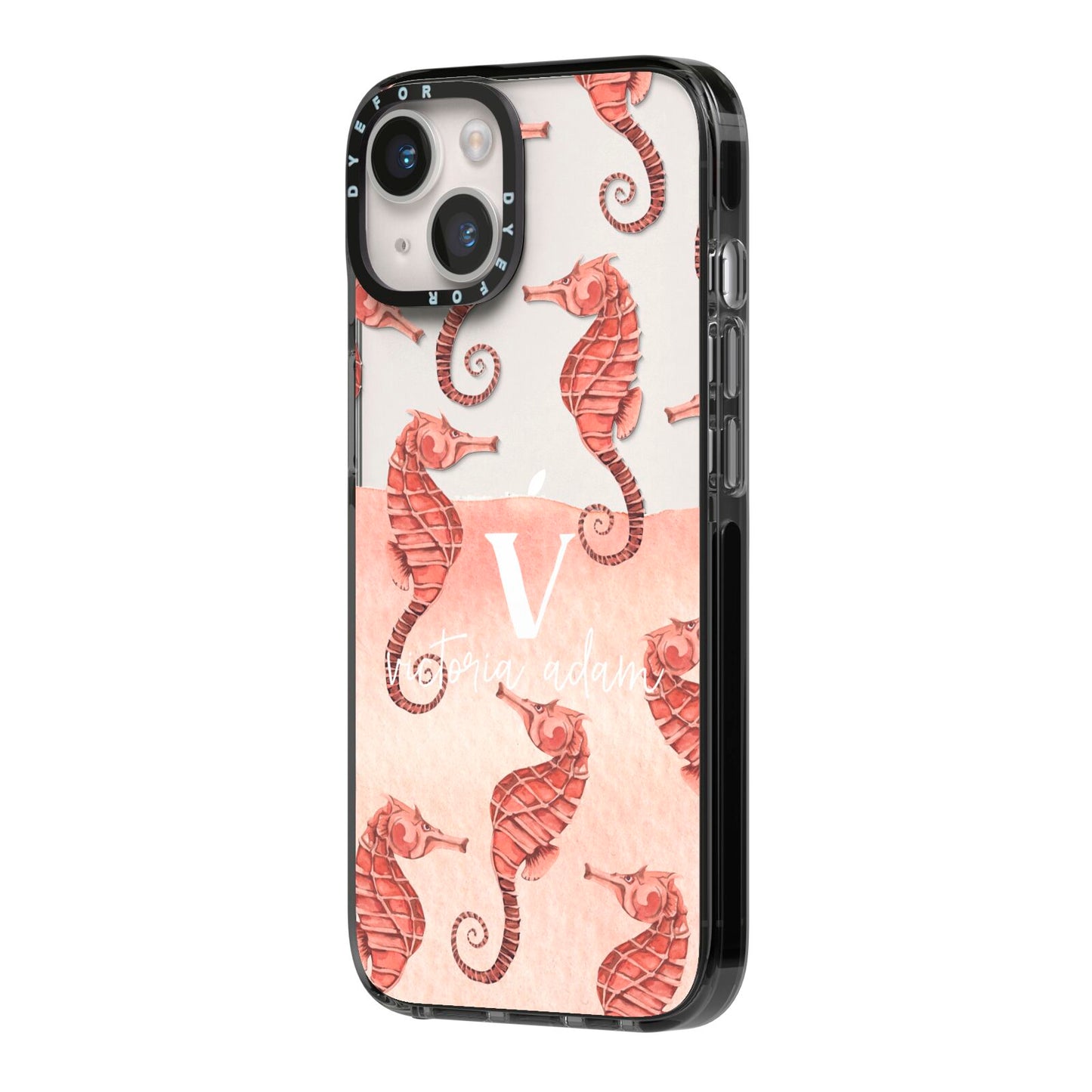 Sea Horse Personalised iPhone 14 Black Impact Case Side Angle on Silver phone