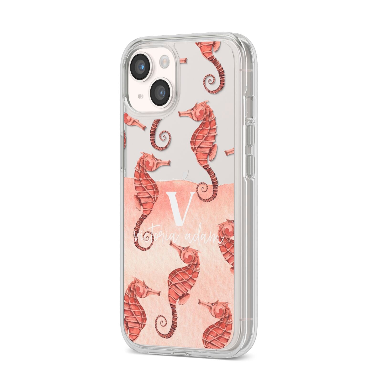 Sea Horse Personalised iPhone 14 Clear Tough Case Starlight Angled Image