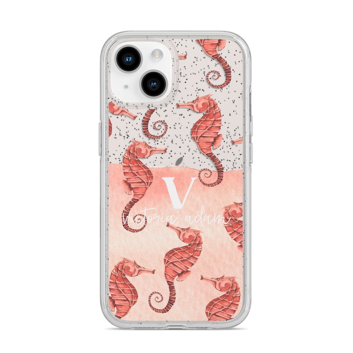 Sea Horse Personalised iPhone 14 Glitter Tough Case Starlight