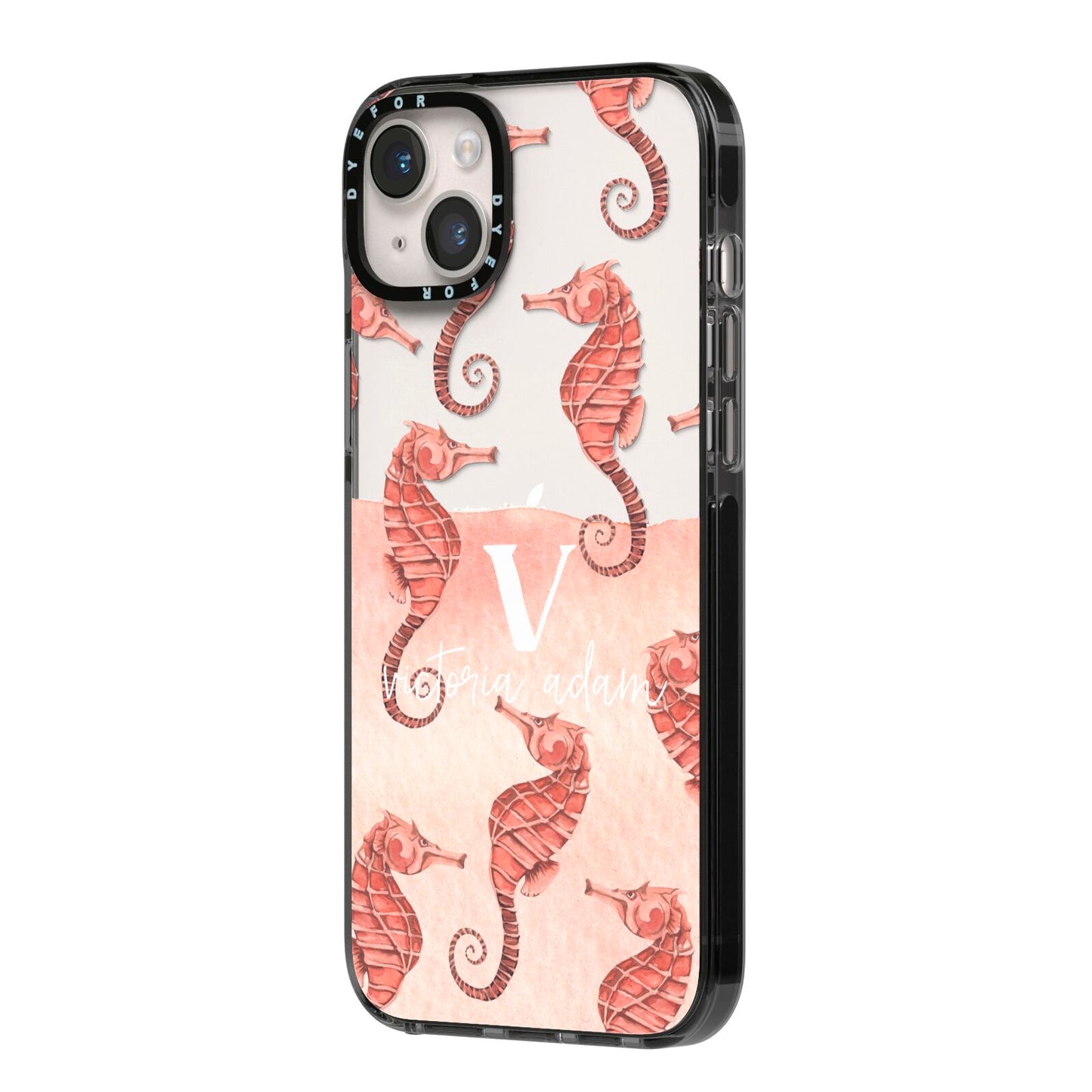 Sea Horse Personalised iPhone 14 Plus Black Impact Case Side Angle on Silver phone