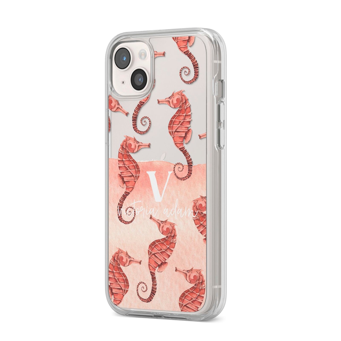 Sea Horse Personalised iPhone 14 Plus Clear Tough Case Starlight Angled Image