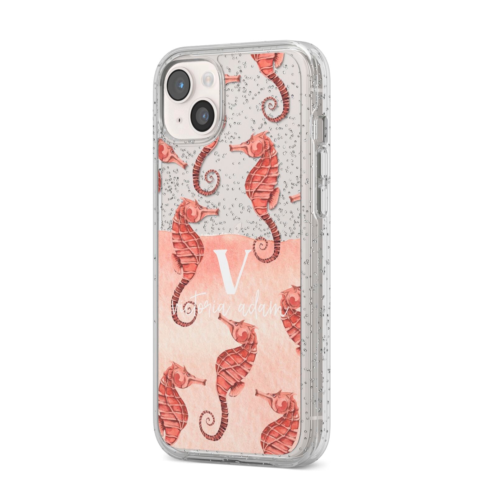 Sea Horse Personalised iPhone 14 Plus Glitter Tough Case Starlight Angled Image