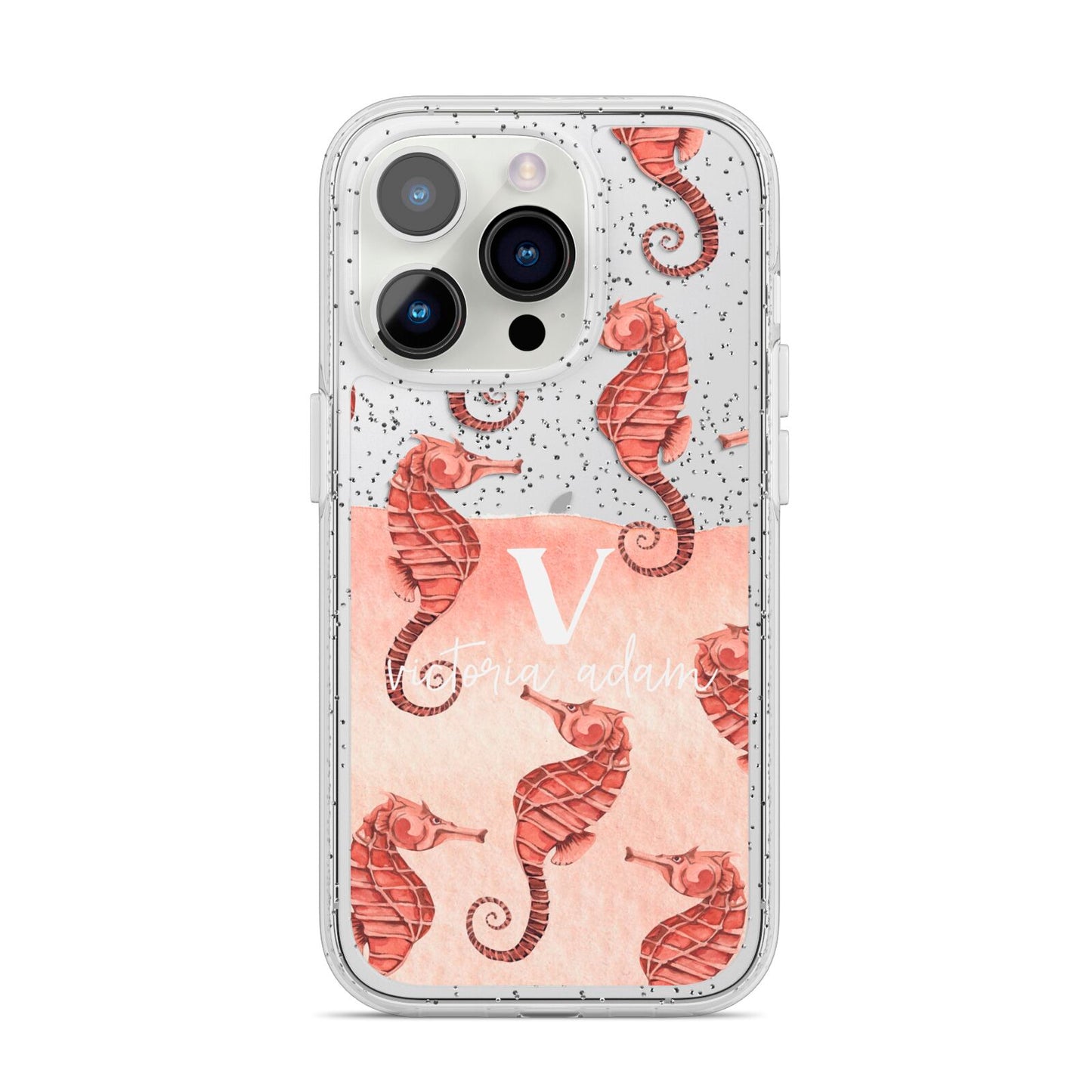 Sea Horse Personalised iPhone 14 Pro Glitter Tough Case Silver