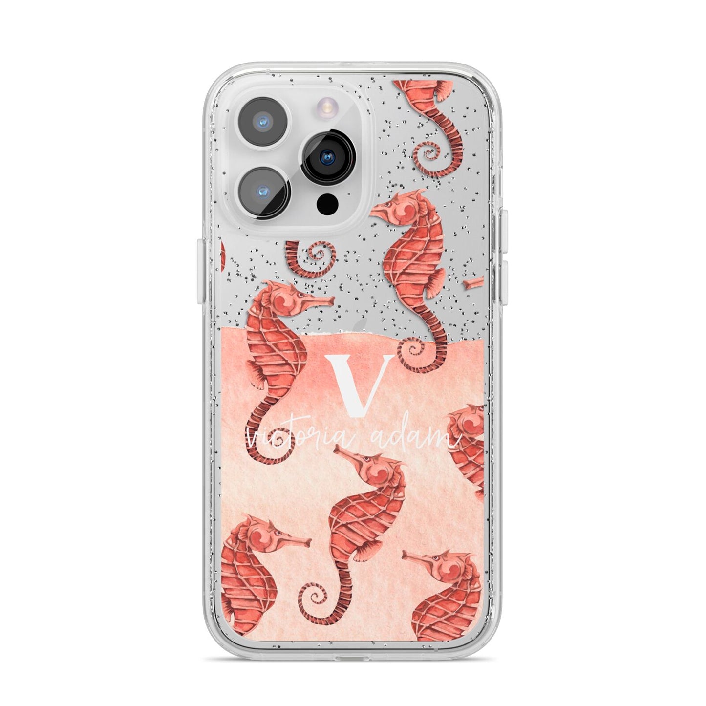 Sea Horse Personalised iPhone 14 Pro Max Glitter Tough Case Silver